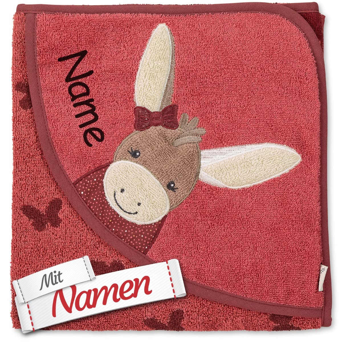 Sterntaler Kapuzenhandtuch Esel Emmily & Emmilius mit Namen Bestickt für Baby & Kinder, Frottee Badetuch Badehandtuch/Kinder-Badetuch mit Kapuze personalisiert, Mädchen 100x100