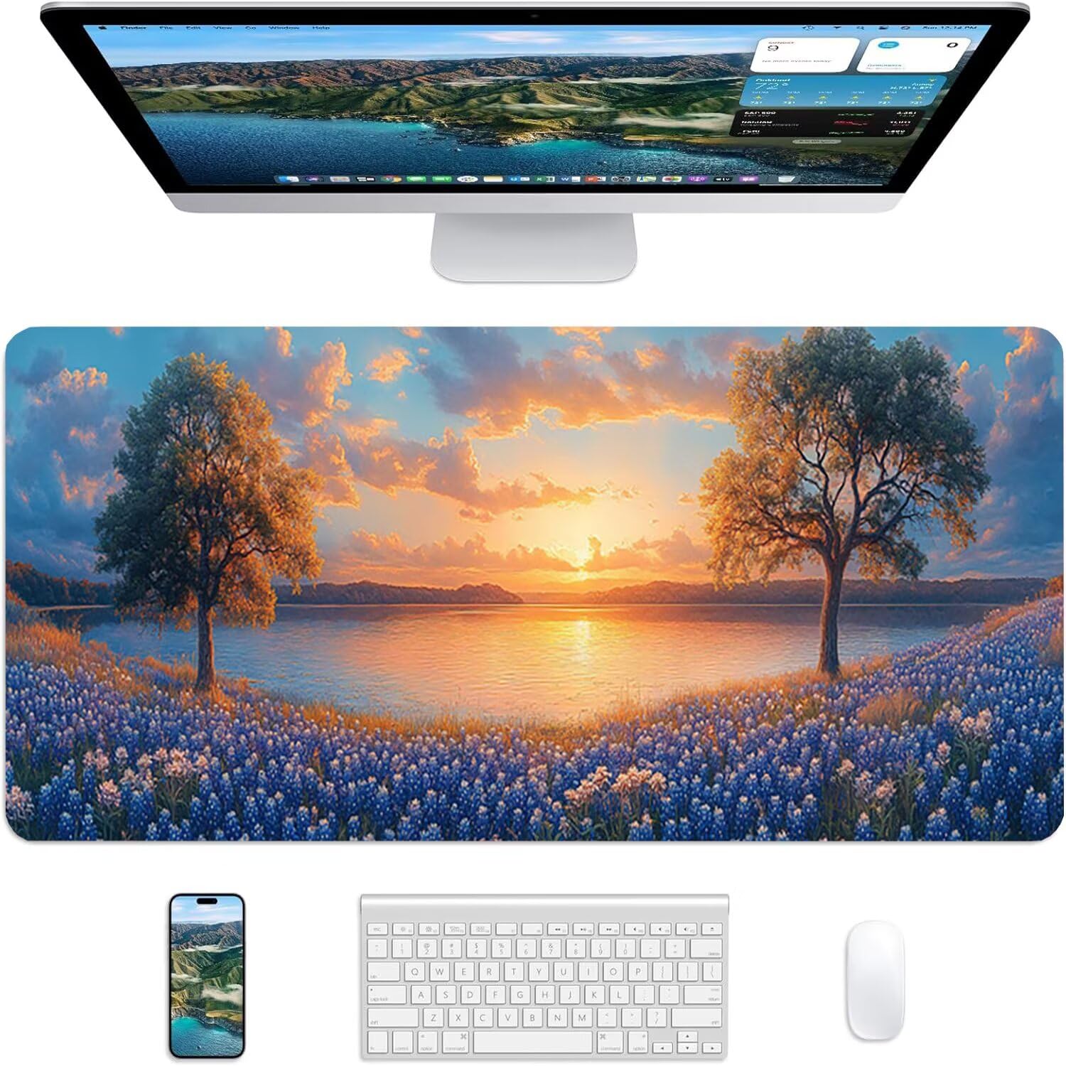 Lejnlnng Podkładka pod mysz do gier XXL, 120 x 60 cm, duża fabryczna mata na biurko, wodoodporna podkładka pod mysz XL Krajobraz, antypoślizgowa gumowa podkładka pod mysz ze zszytymi krawędziami do