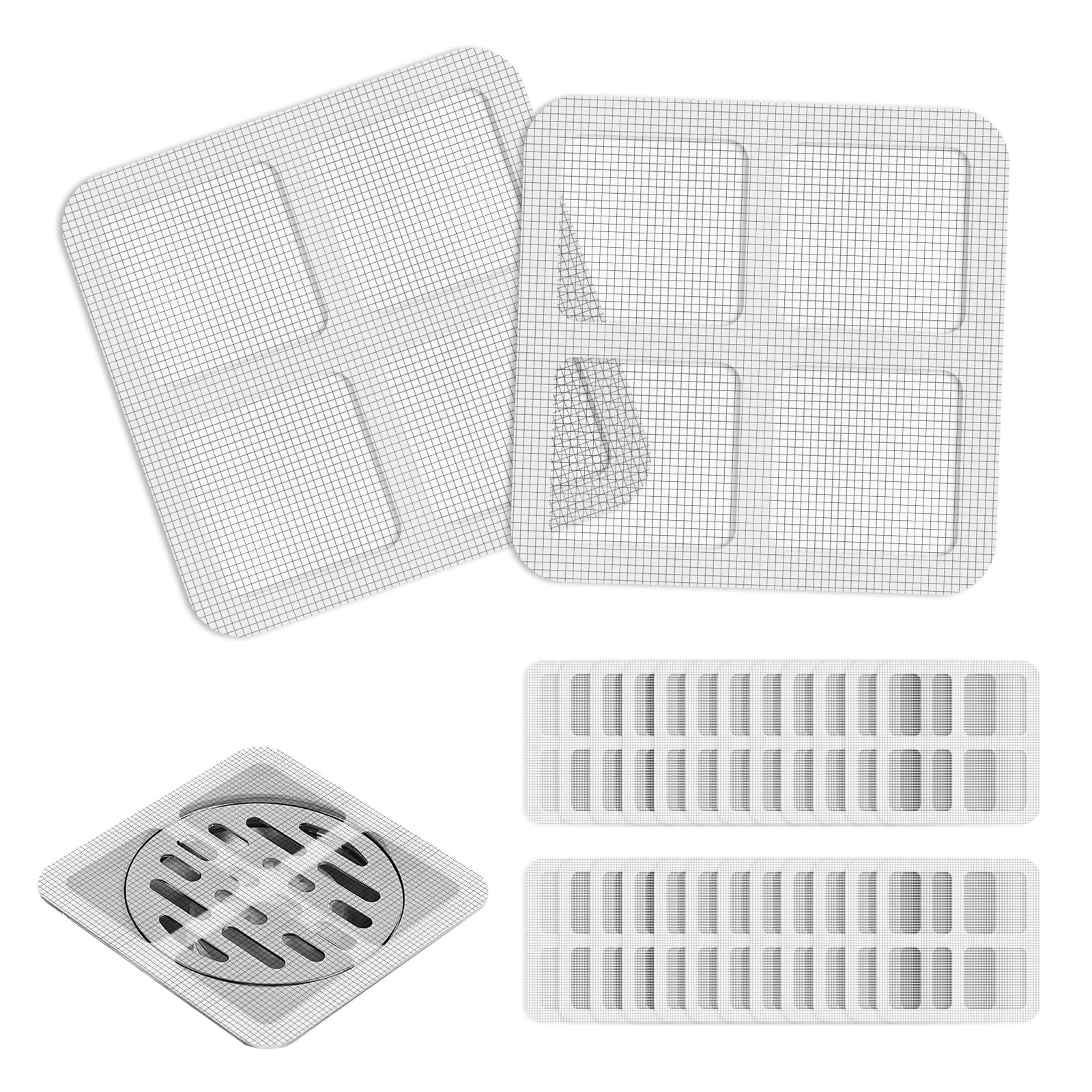 leruiyezs 100 Pièces Filtre Evier Jetable et Filtre Cheveux Douche, Autocollants Anti-Cheveux,Attrape Cheveux Douche et Baignoire,Rétention Débris et Résidus, Usage Unique pour Salle de Bain et Cuisine