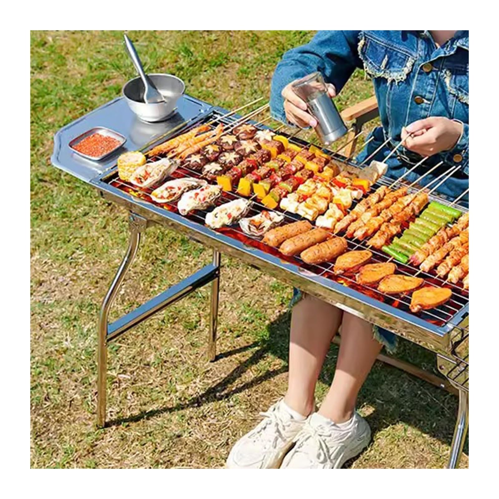 Grill węglowy Składana kuchenka do grillowania Domowy stojak na grilla Zewnętrzny przenośny piec Stojak szaszłyki z Pikniki kempingowe na świeżym powietrzu