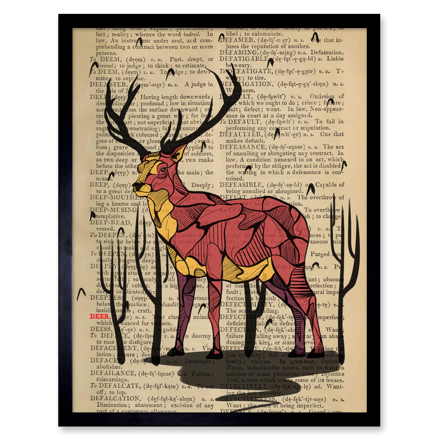 Wee Blue Coo Upcycle Dictionary Stag Deer Art Print Framed Poster Wall Decor 12x16 inch
