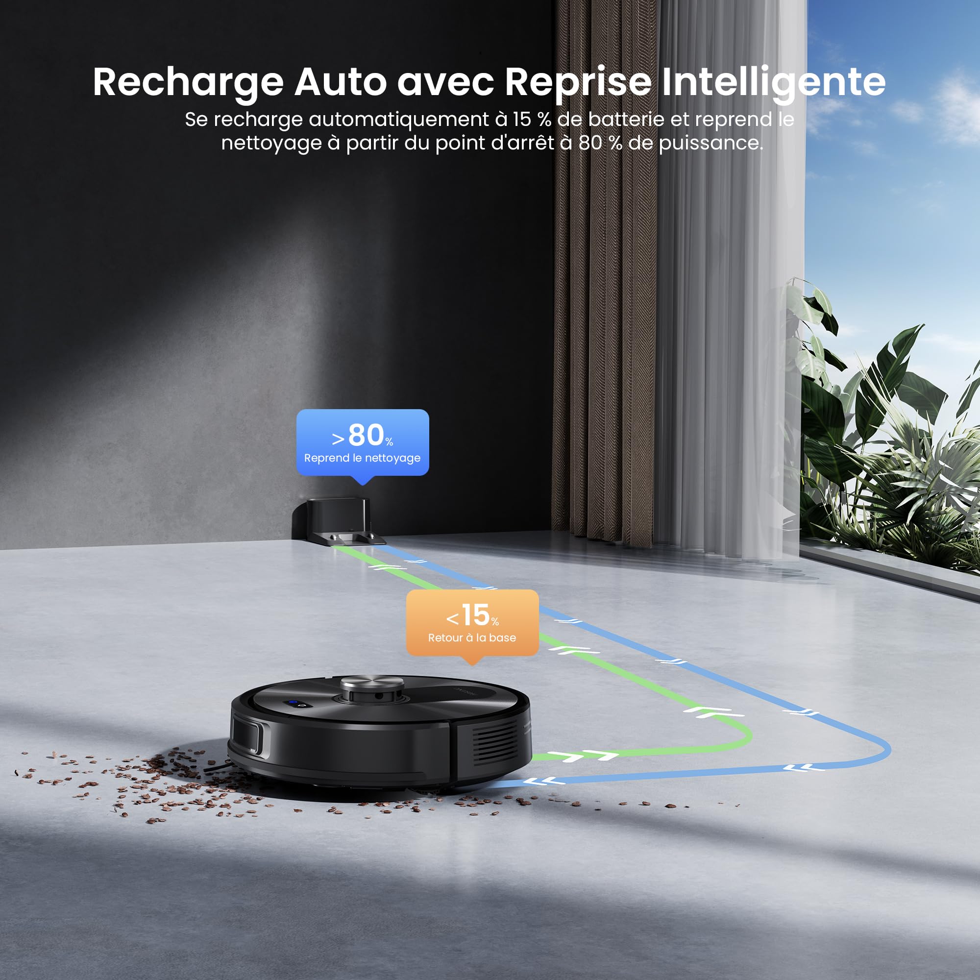 Proscenic Robot Aspirateur Laveur, 10000Pa 200Mins Aspirateur Robot avec Serpillière,Navigation Lidar,Multi-étage Cartographie,Évitement d'obstacles,Silencieux,pour Poils Animaux Tapis Sols Durs