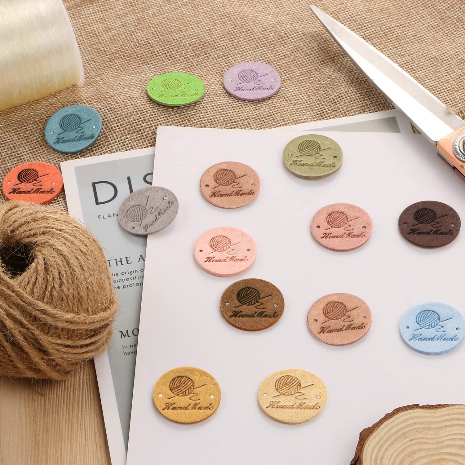 UHOMENY 50 Pcs Handmade PU Leather Tags - Embossed Labels For Crafts & Sewing