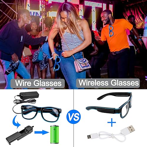 Miniatura 5 de YouRfocus Gafas LED inalámbricas con luz LED que brillan en la oscuridad, gafas de neón para rave, aptas para fiesta rave, EDM, Halloween, Navidad