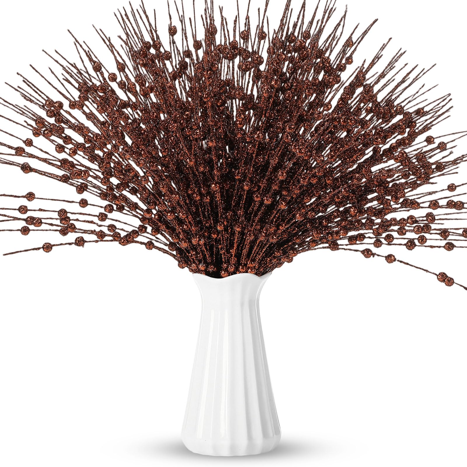 Geosar Künstliche Glitzer-Beerenstiel-Dekorationen, 43,2 cm, Weihnachtsschmuck, Blumenstrauß, Party-Mittelstück, glitzernde Zweige für Hochzeit, Baum, Kranz, Weihnachten, Heimdekoration (braun), 30
