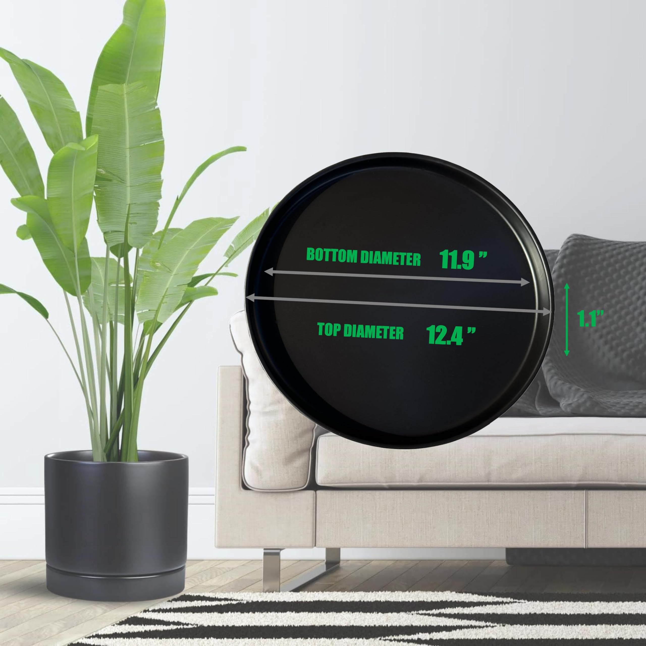 Ceramic Plant Saucer Pot Tray 12 Inch, Planter Saucers 4 5 6 7 8 9 10 11 12 Inch for Indoors Outdoor, Durable Sturdy Flower Drainage Tray for Glazed Pots Base (12.5 Inch Black 1 Pcs)