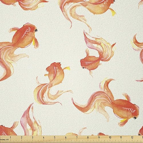 Miniatura 228 de Lunarable - Tela para amantes de perros de The Yard, patrón divertido de animales de dibujos animados en posiciones caprichosas estirando y Beige y