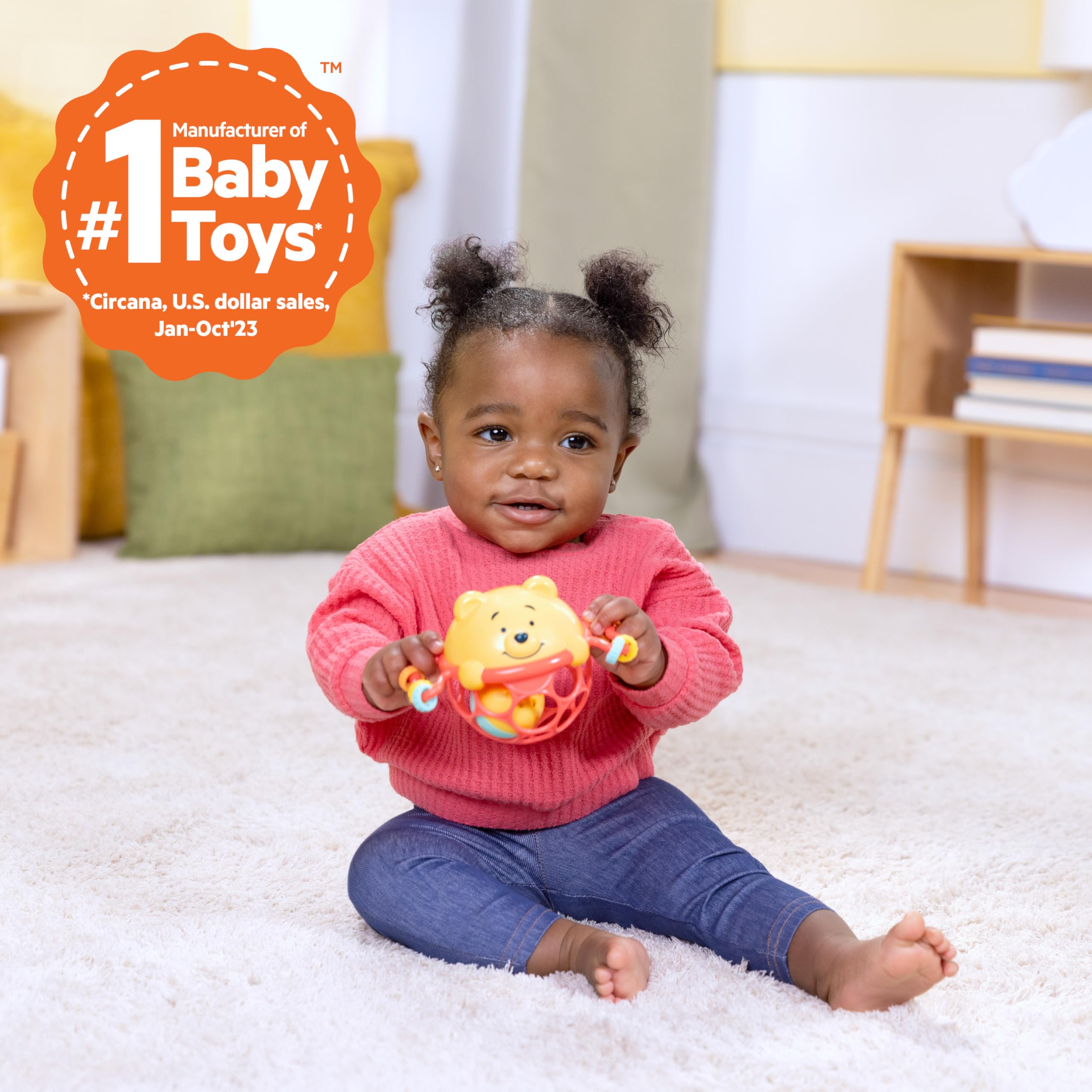 Disney Baby Winnie The Pooh Jingle & Shake Rattle Toy by Bright Starts with Easy-Grasp Oball Technology, Unisex, Newborns & Up - Image 2