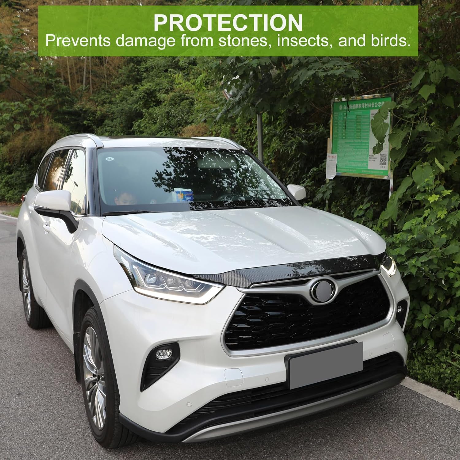 for 2020-2025 Toyota Highlander Grille Upper Cover Trim Strip, Sporty Front Hood Grille Cover Bonnet Protector for Highlander LE, XLE, XSE,Limited, Platinum, Bronze Edition- Carbon Fiber Grain