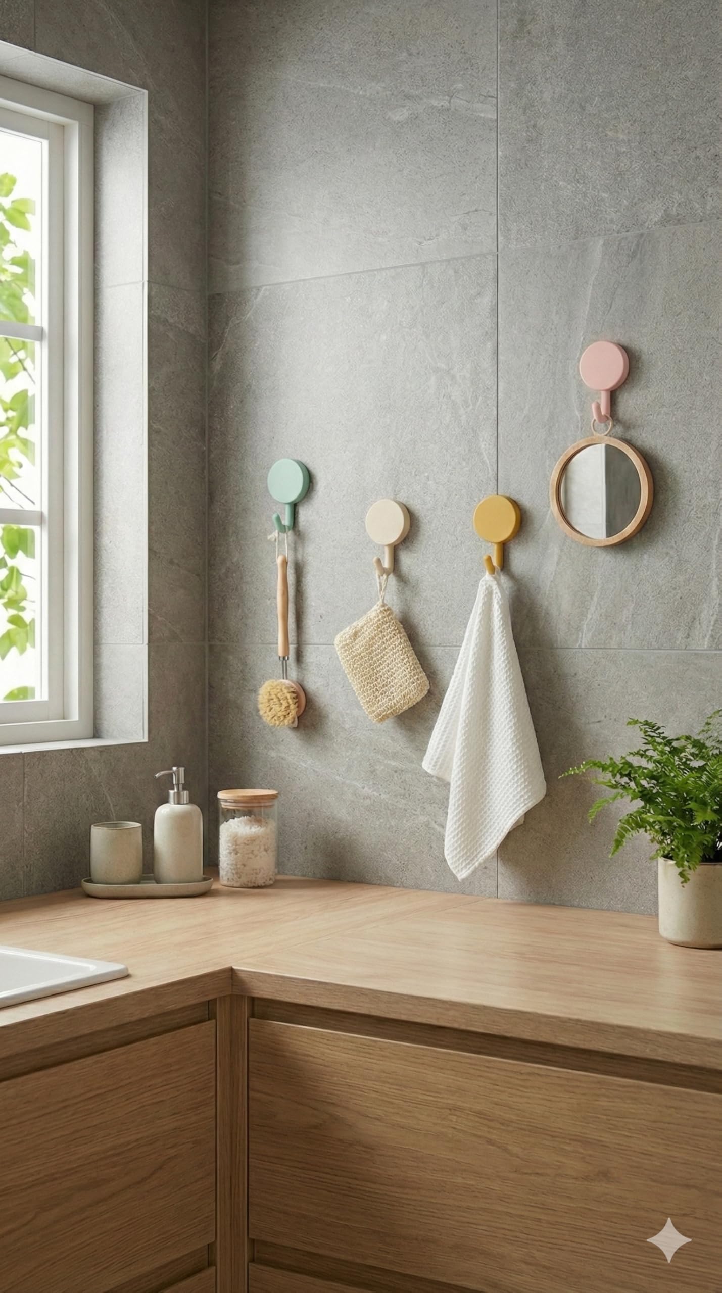 Vios Store Dekoratif 4'lü Yapışkanlı Askı Seti – 2 kg Taşıma Kapasiteli, Mat Pastel Renkler, Delme Gerektirmez