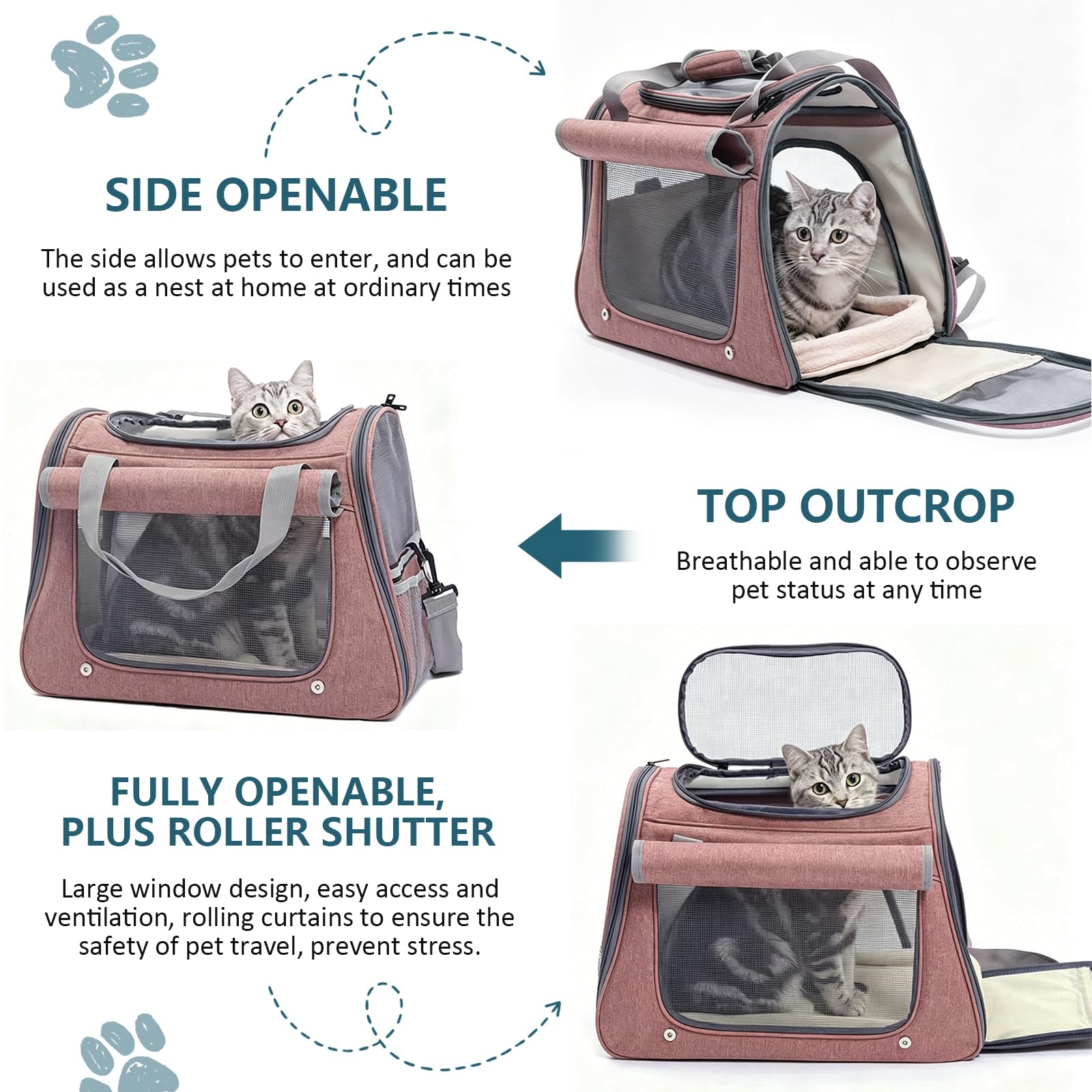 Katzentransporttasche Atmungsaktiv - Transportbox Katze Faltbar für Kleinhund Cat Carrier mit Schultergurt Tragetasche für Auto Reise Flugzeug bis 9kg 45 x 23 x 35 cm Rosa