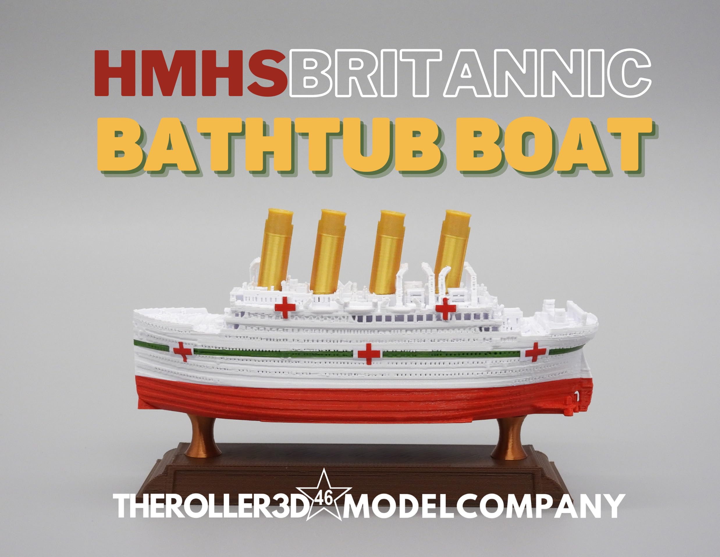TheRoller3d RMS Titanic Floating Bathtub Model (Brittanic Bathtub Model with Sea Mines and Stand)