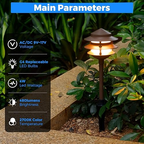 Miniatura 2 de Gardencoin Pagoda - Luces de camino de paisaje de bajo voltaje, luces LED de camino para exteriores de 12 V con cable, iluminación de aluminio para