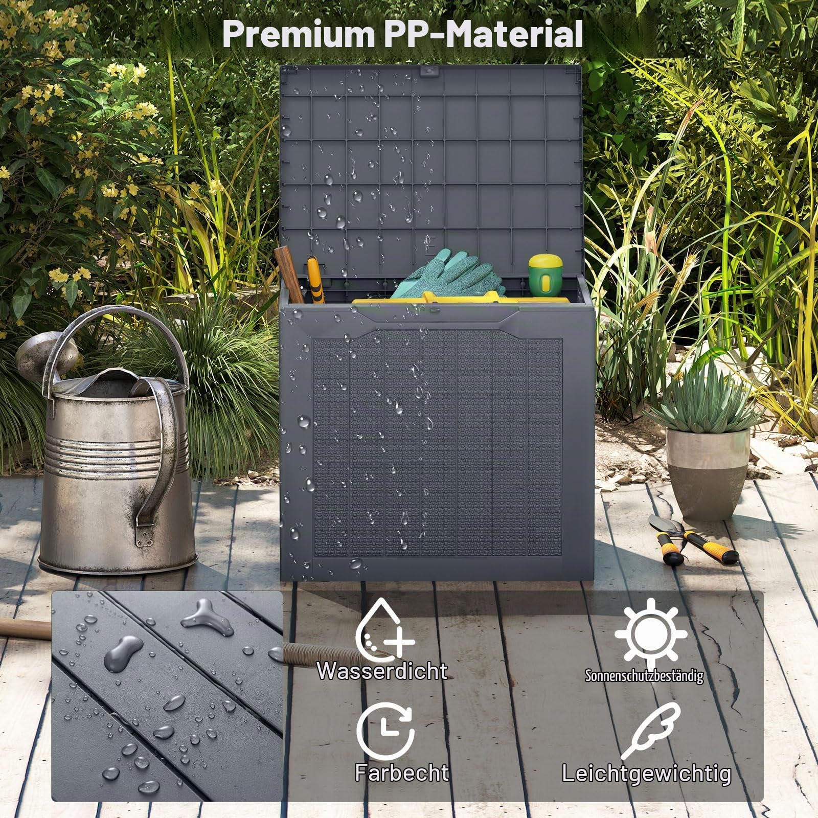 GIANTEX Auflagenbox 106L, Gartenbox mit abschließbarem Deckel, Kissenbox mit Stauraum, Outdoor Schrank, Aufbewahrungsbox Rattan-Optik für Garten, Terrasse und Pool (Grau)