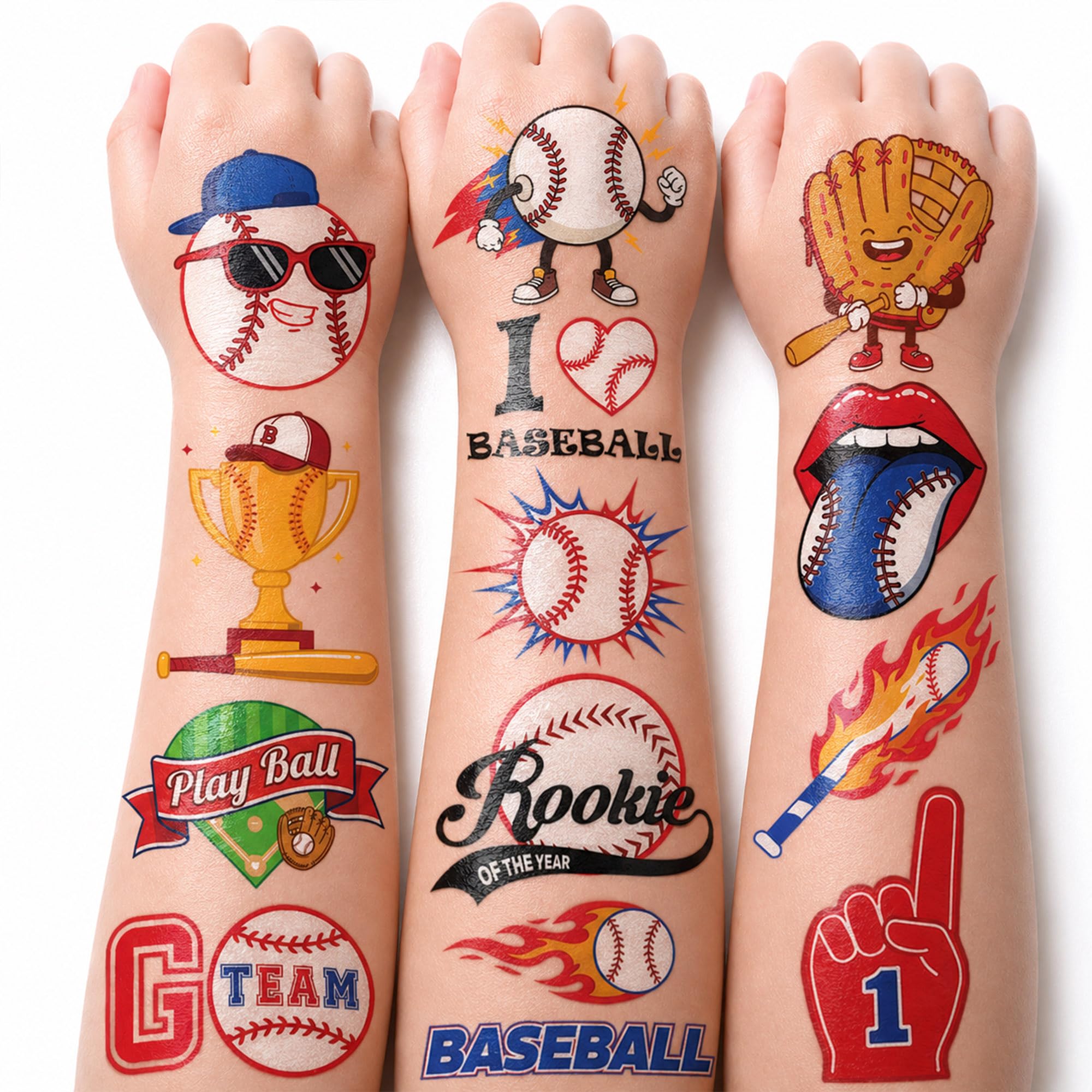120 PCS Baseball Sports Pre-Cut Temporary Tattoos for Kids | A. Multiple - Baseball Tattoos