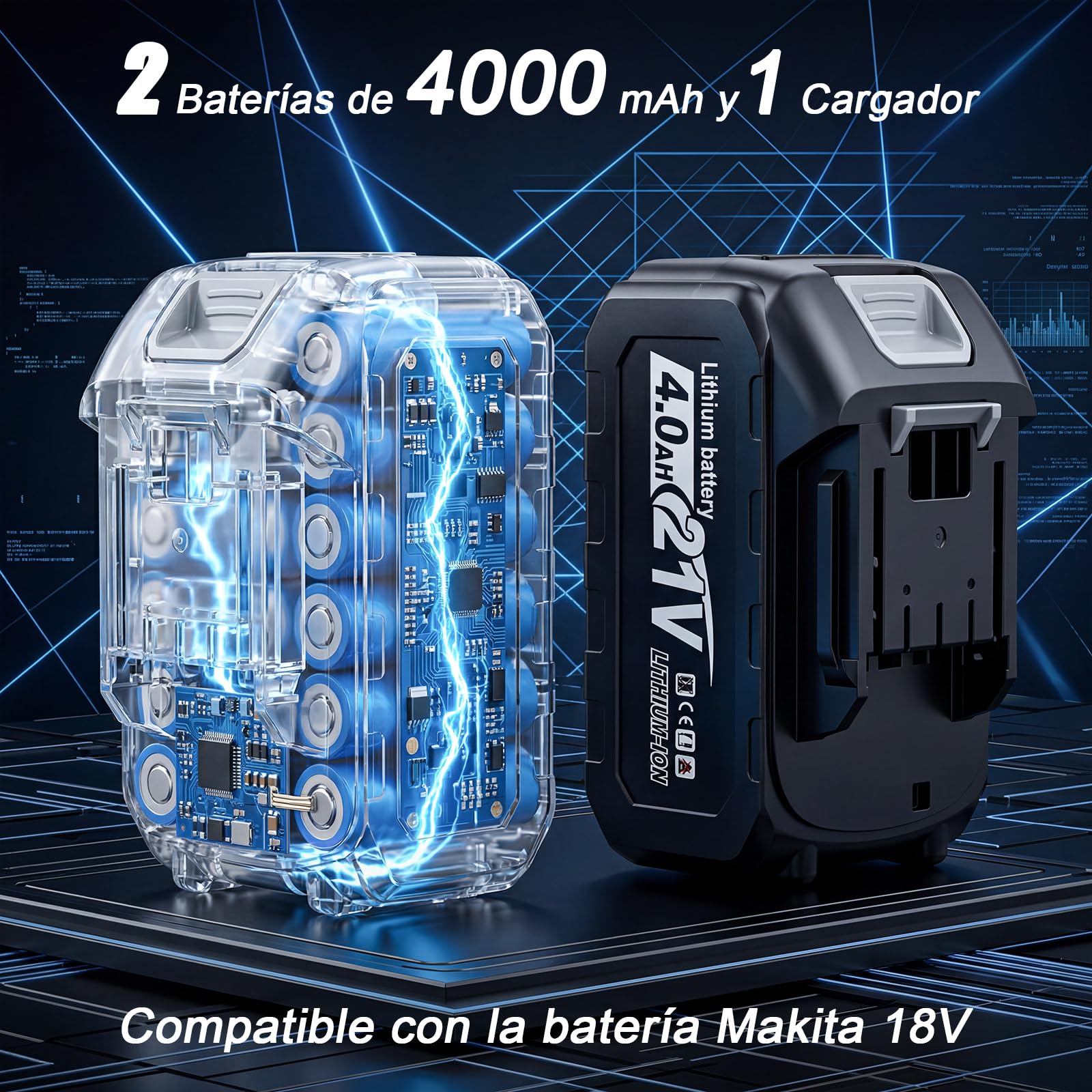 YEARTOP Amoladora angular con batería, 125 mm, 21 V, sin escobillas, con 2 baterías de 4,0 Ah, modo automático y 6 velocidades variables (máx. 10000 rpm), pantalla LED, husillo M14, desconectar y