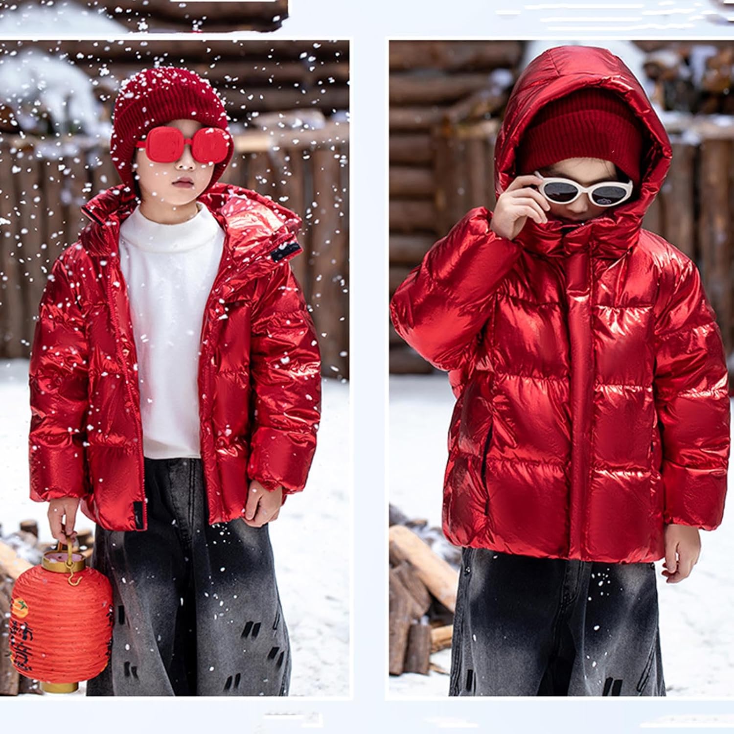 Toddler Boys Girls Shiny Puffer Jacket with Hood, Down Quilted Warm Winter Coats Outerwear for Kids 1-12 Years