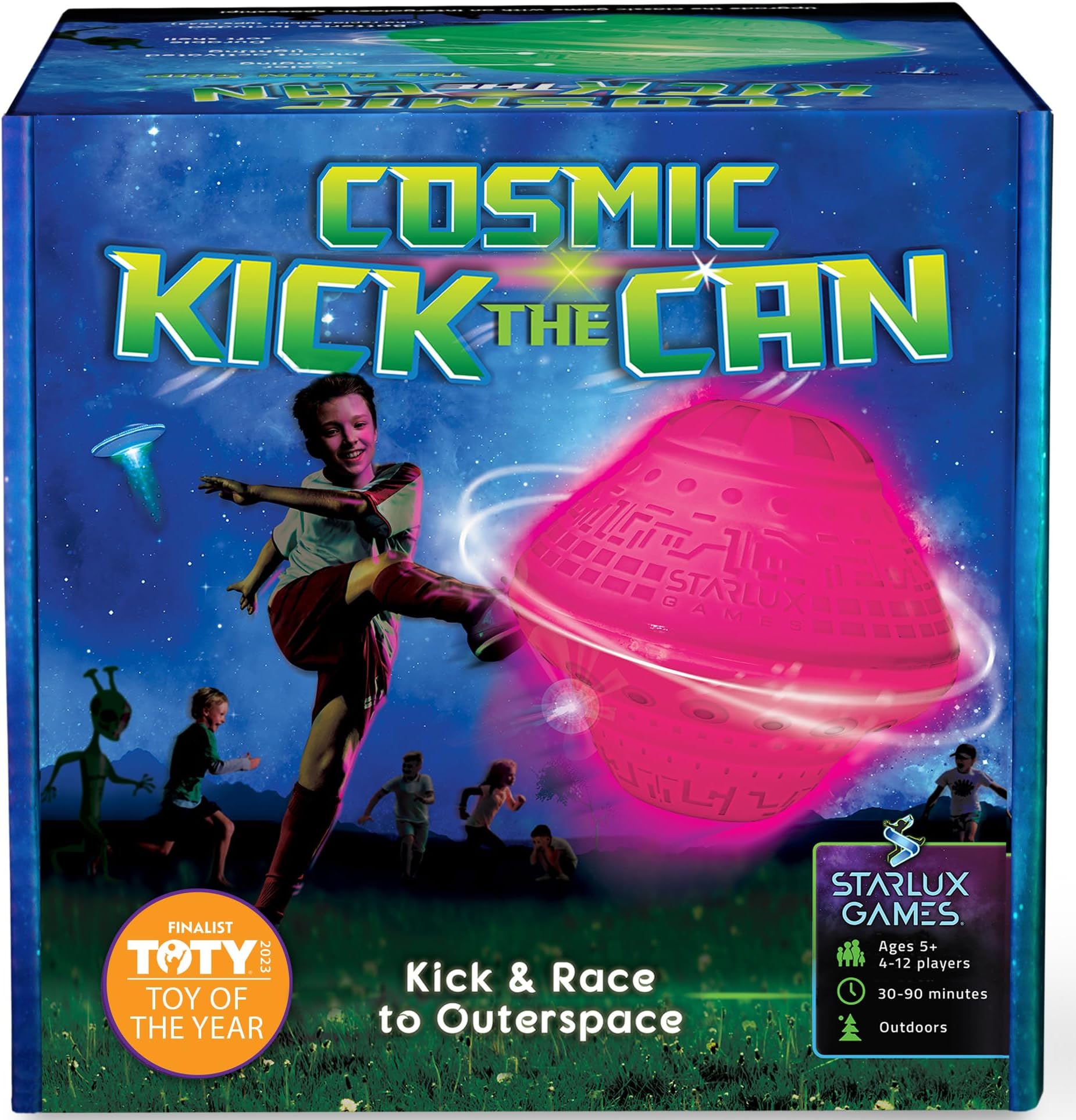 Cosmic Kick the Can โ An Outdoor Game with a Galactic Twist | Ages 5+, 4-12 Players | Glow in the Dark | Outside Toys for Kids | Backyard, Camping & Parties | Gifts for Boys | Toy of the Year Finalist