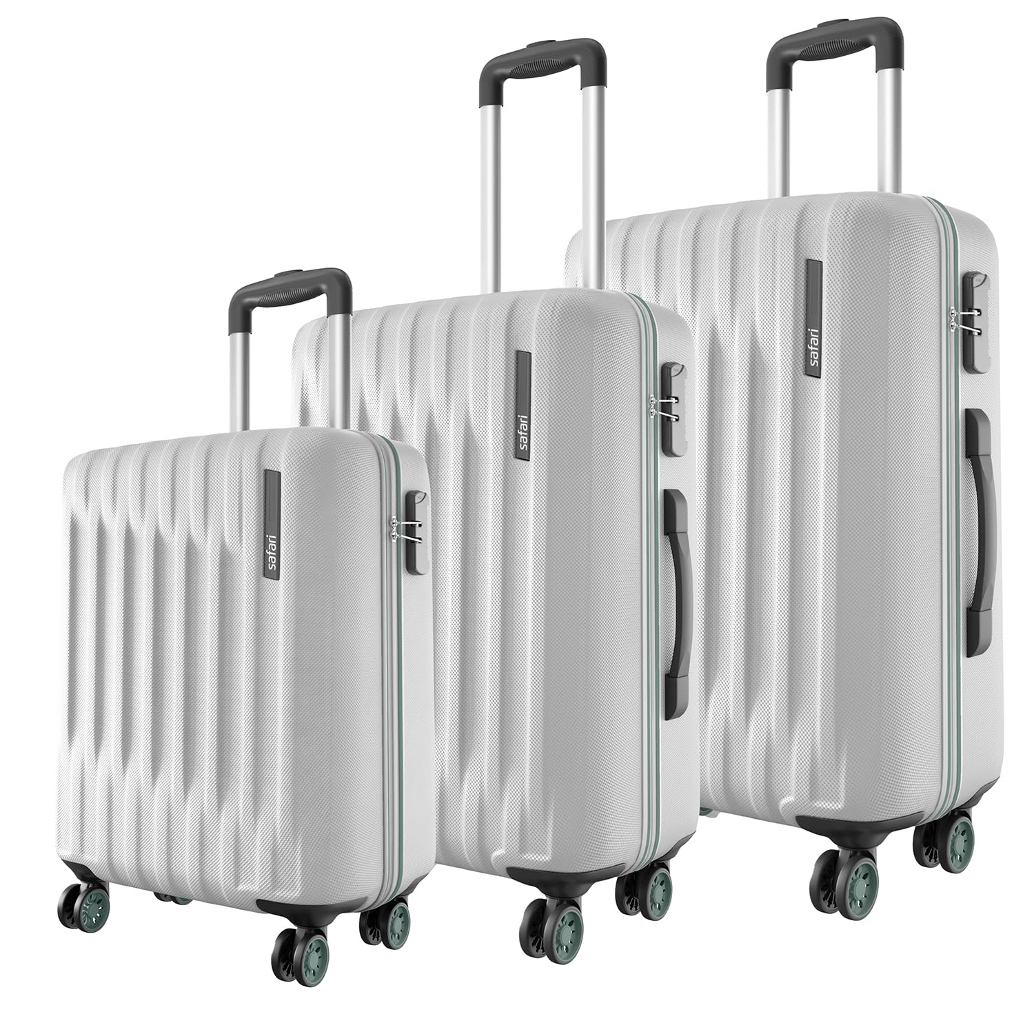 Safari Ray Neo 8 Wheels Set of 3 Trolley Bags, Hard Case Polycarbonate 360 Degree Wheeling Carry on & Check-in Luggage for Men & Women, Suitcase for Travel, Trolley Bags for Travel, Cloud Grey