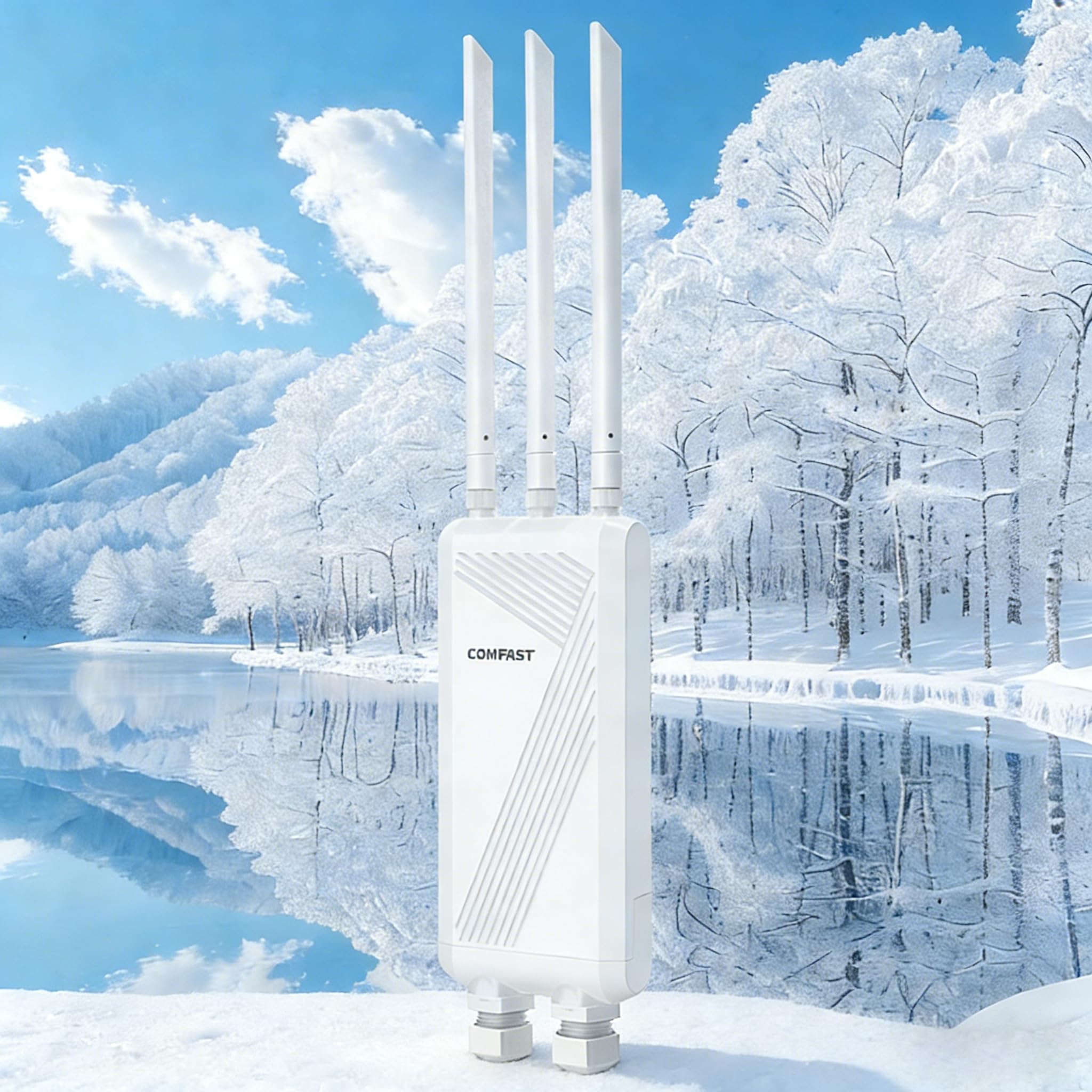 COMFAST Outdoor WLAN Access Point, Outdoor WLAN Repeater, WiFi7 Dualband 3600M, 3 abnehmbare Antennen, 360° Abdeckung, 3 Gigabit Ports-CF-EW87-26/4/16