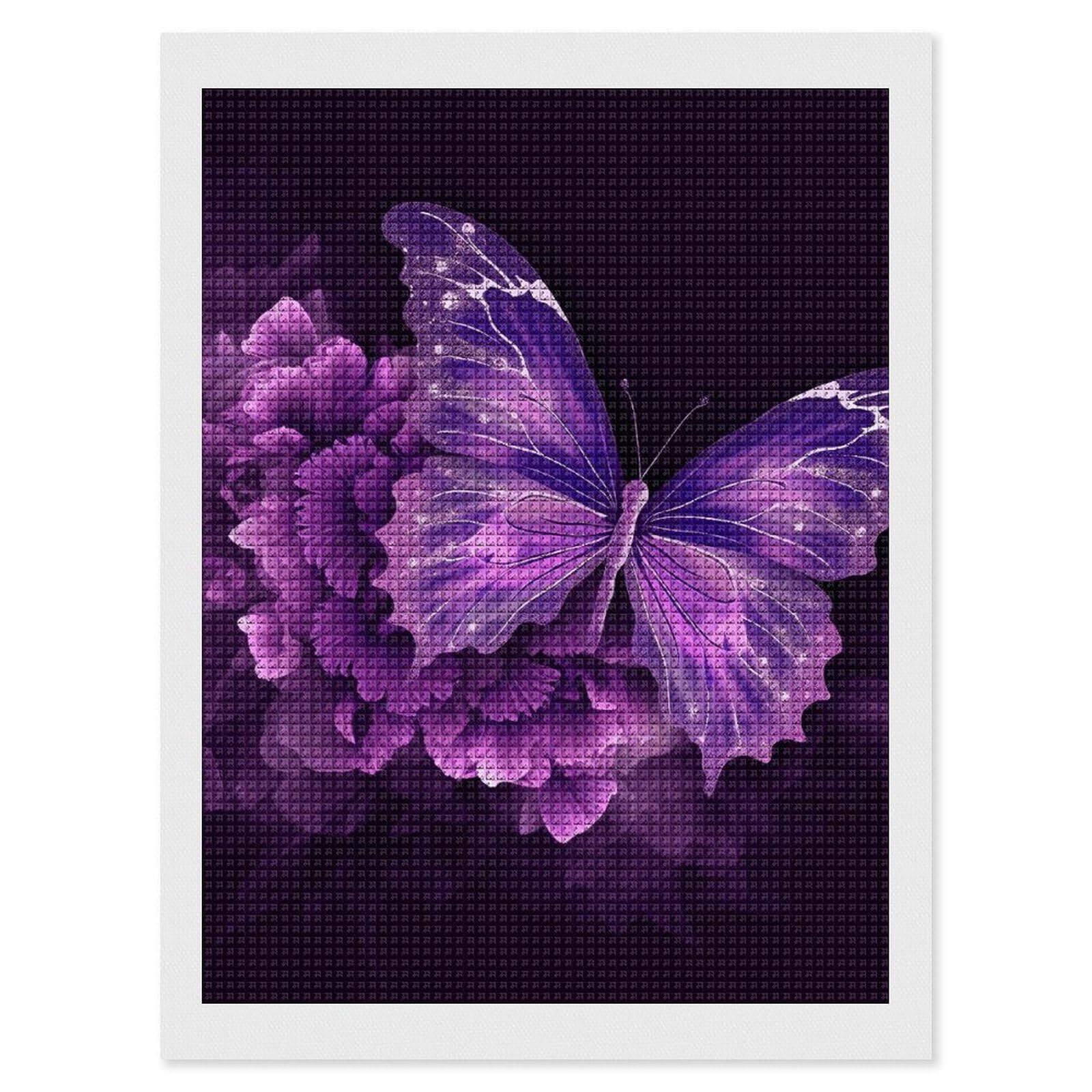 Beautiful Purple Butterfly Floral Diamond Art Kits for Adults, DIY 5D Diamonds Painting Kits for Beginner, Round Full Drill Diamond Dots Painting, 12"x16" Diamonds Pictures Gem Art And Crafts Wall Dec