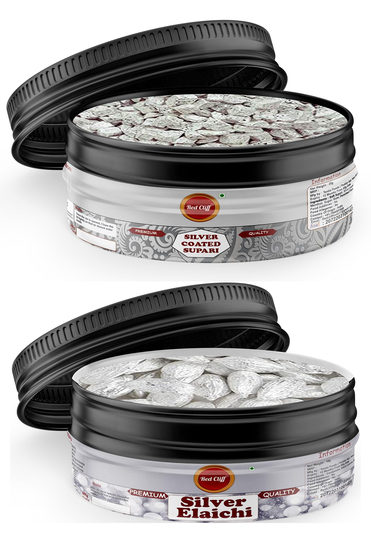 RED CLIFF Premium Silver Coated Elaichi+Supari | Combo Pack of 2 | Mouth Freshener | (Silver Coated Elaichi+Supari | 10gx2 |)-image-10