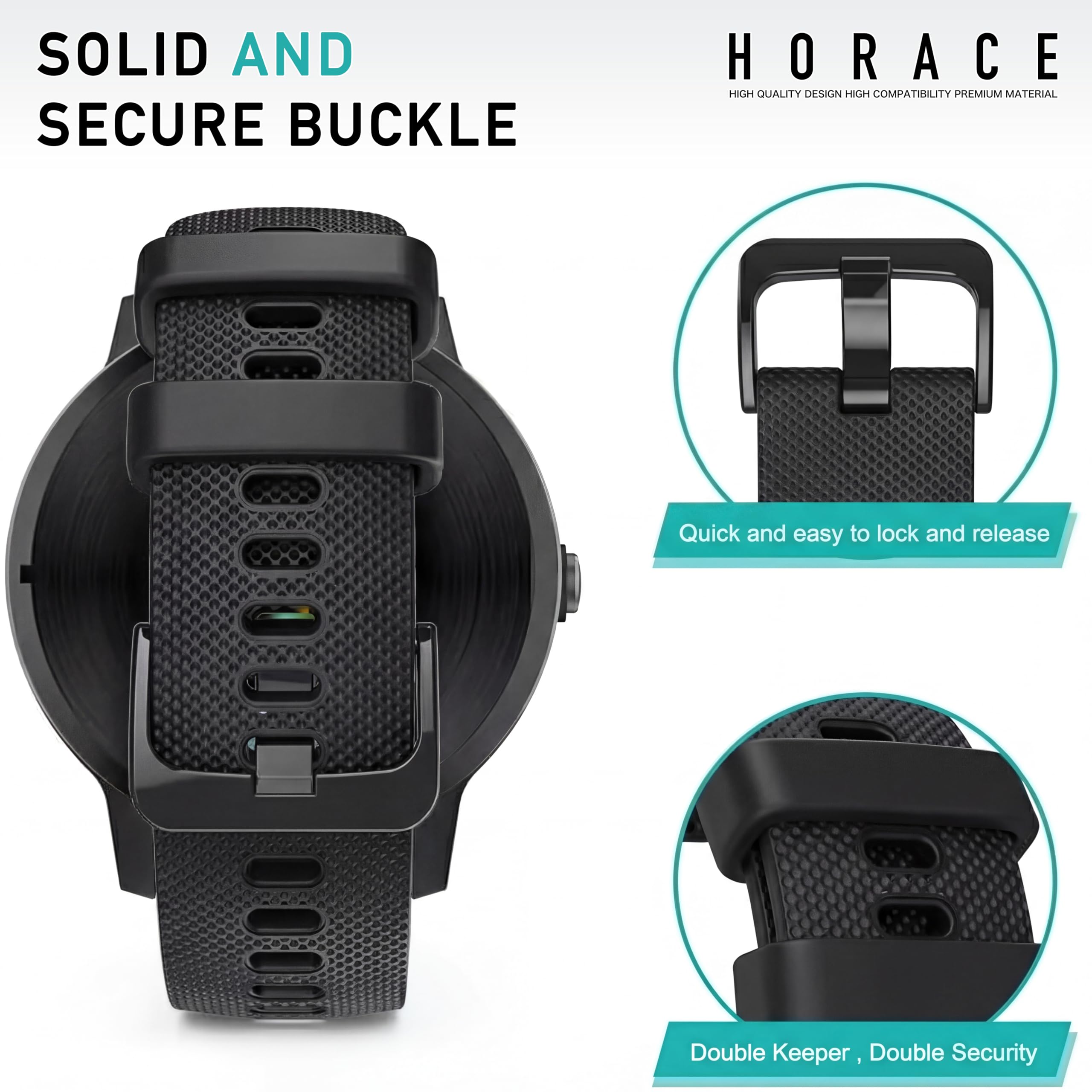 HORACE Silikonowy Pasek do Zegarka 20 mm 22 mm – Miękki, Oddychający, Szybkie Wypinanie, Klamra w Kolorze Paska – Unisex – Kompatybilny z Garminem i smartwatchami