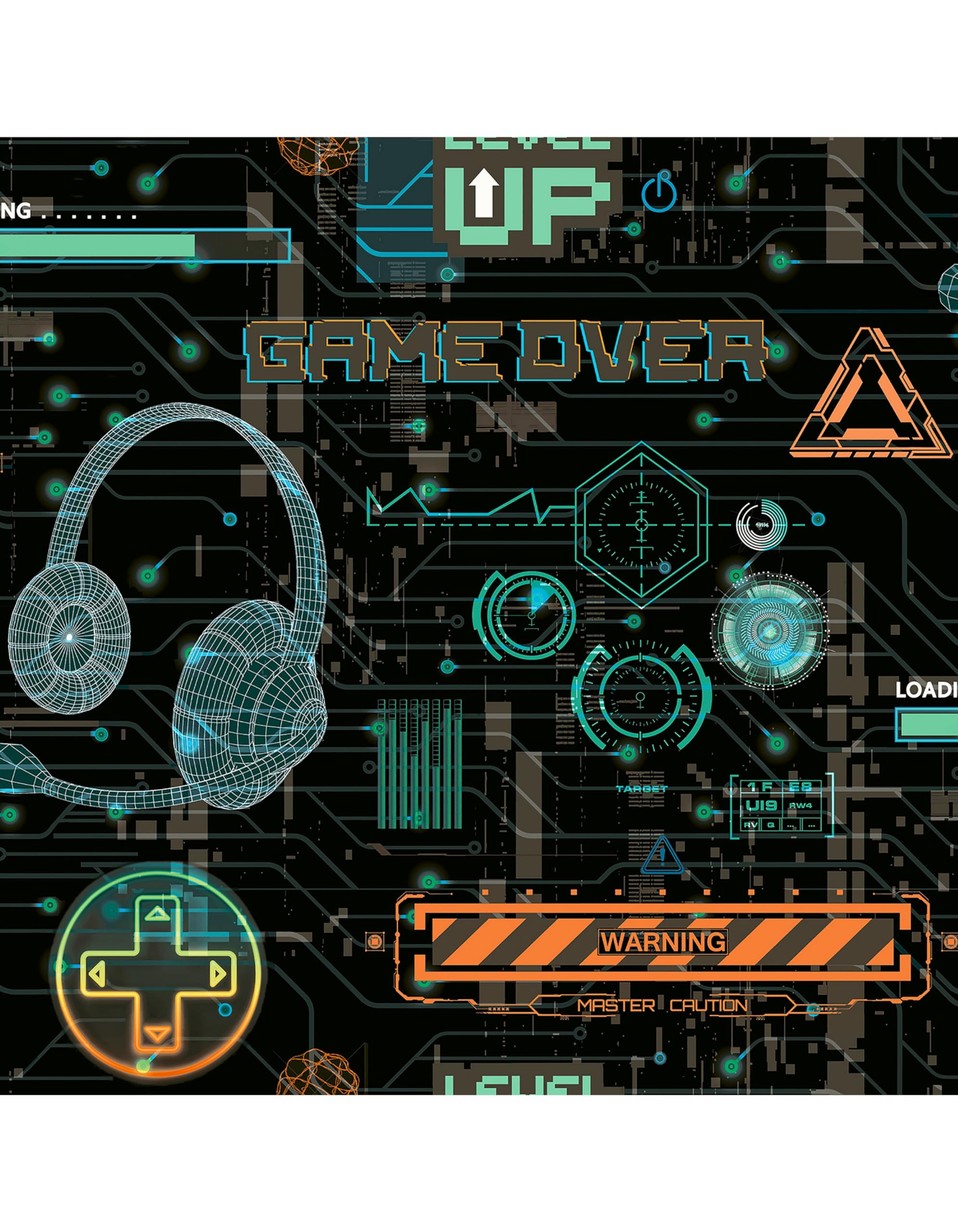 Arthouse Gamer Multicoloured Wallpaper Boys Bedroom Neon Retro Matrix Glitch 5050192923774