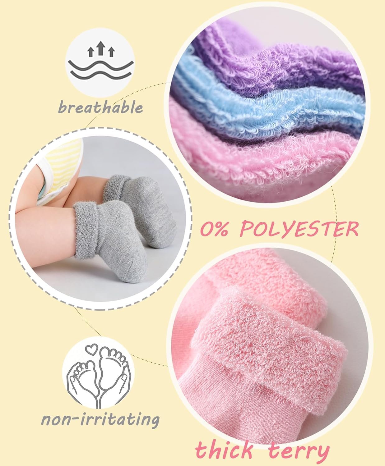 Mini angel Newborn Socks Preemie Terry Cotton Turn Cuff Sock Infant 0-3 Months Girls Boys Ankle Socks 6 Pairs - Image 6