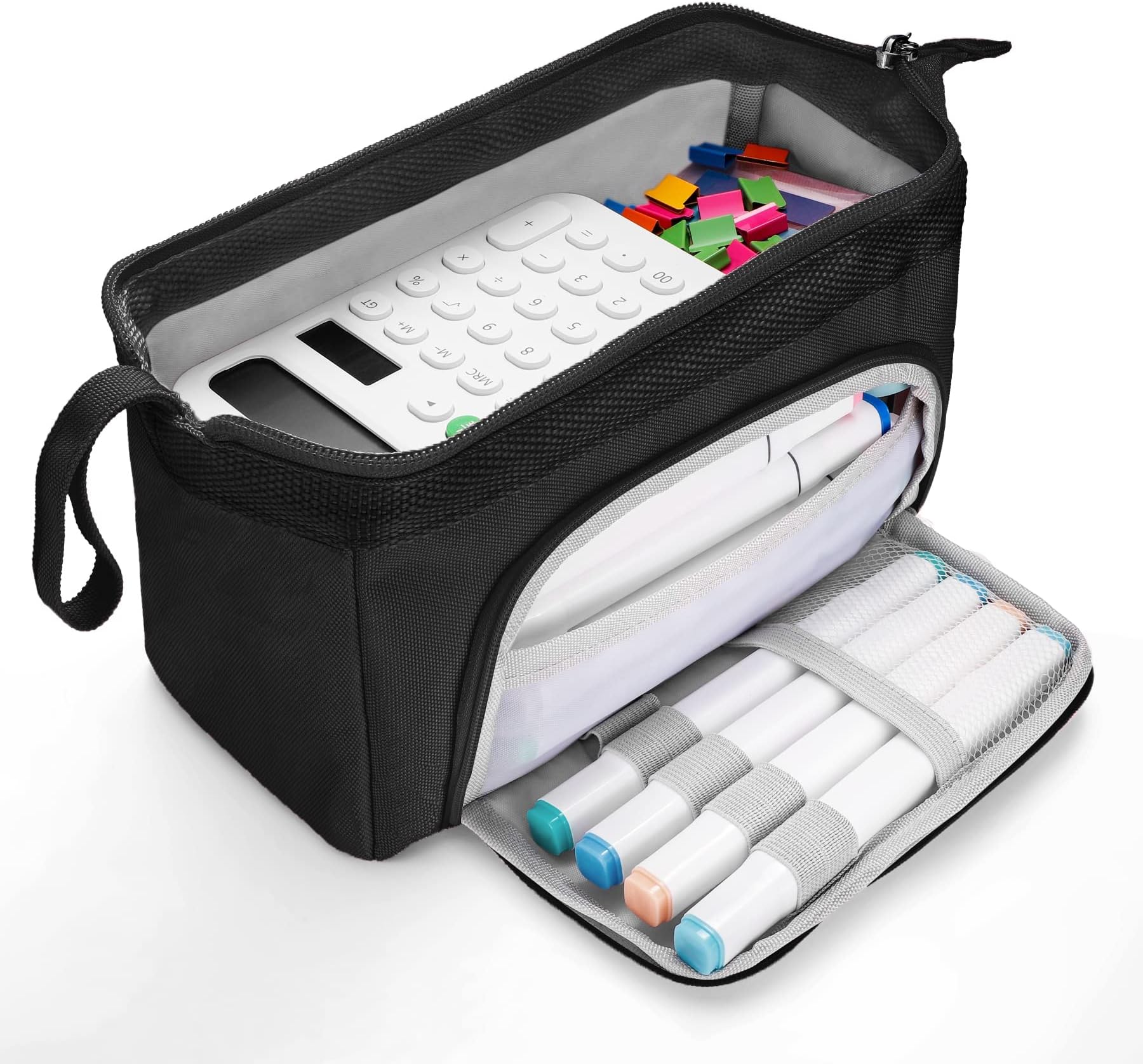 HAUTOCOBig Capacity Pencil Case Large Storage Pencil Pouch Canvas Handheld Pen Bag Portable Makeup Bag Aesthetic Stationery Bag Holder Box Desk Organizer for School Office College Student, Black
