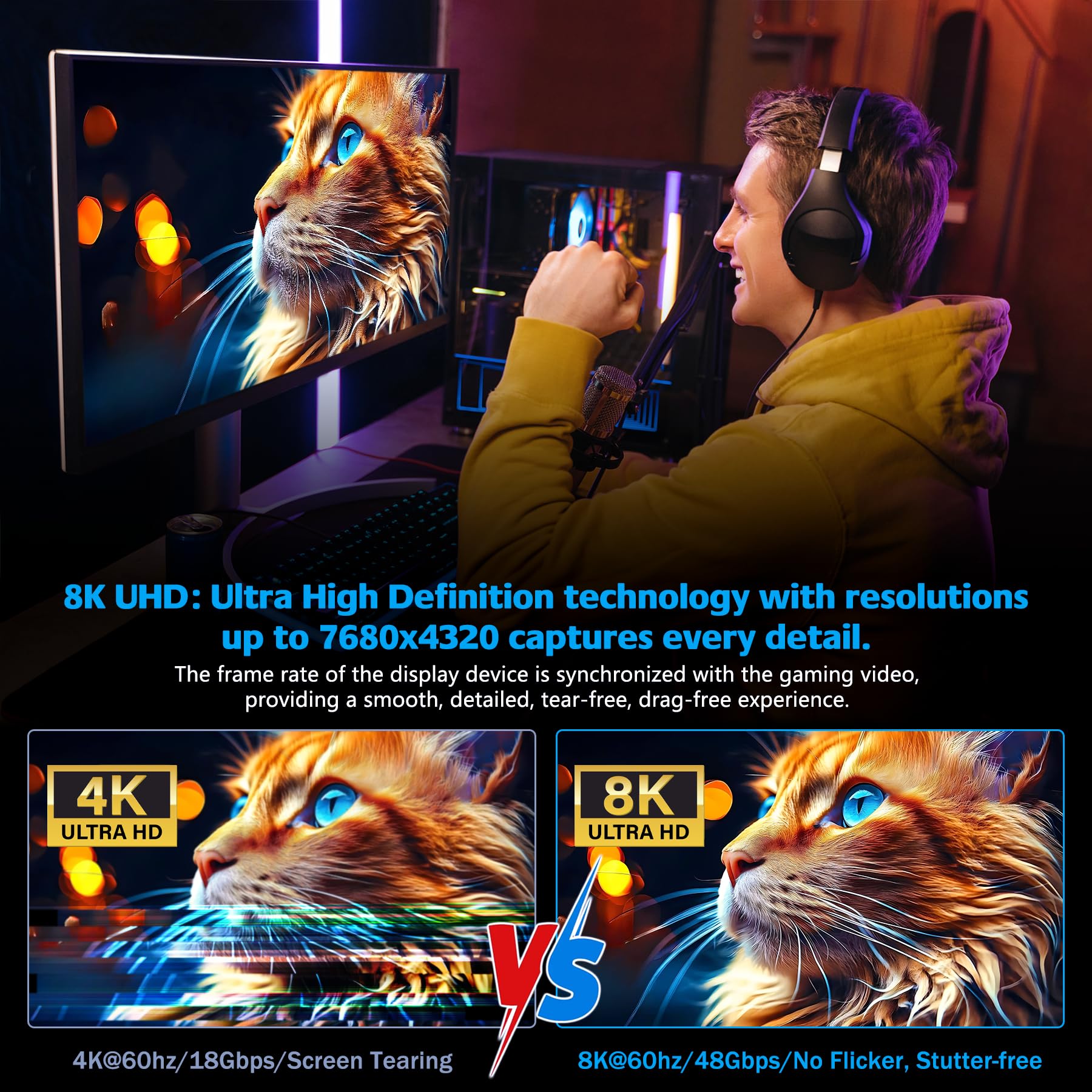 Cable de fibra óptica HDMI 8K largo 2.1 50 pies/15 m, cable HDMI óptico de alta velocidad unidireccional de 48 Gbps, 8 K a 60 Hz 4 K a 120 Hz eARC HDR10 HDCP 2.2/2.3 para televisor/proyector