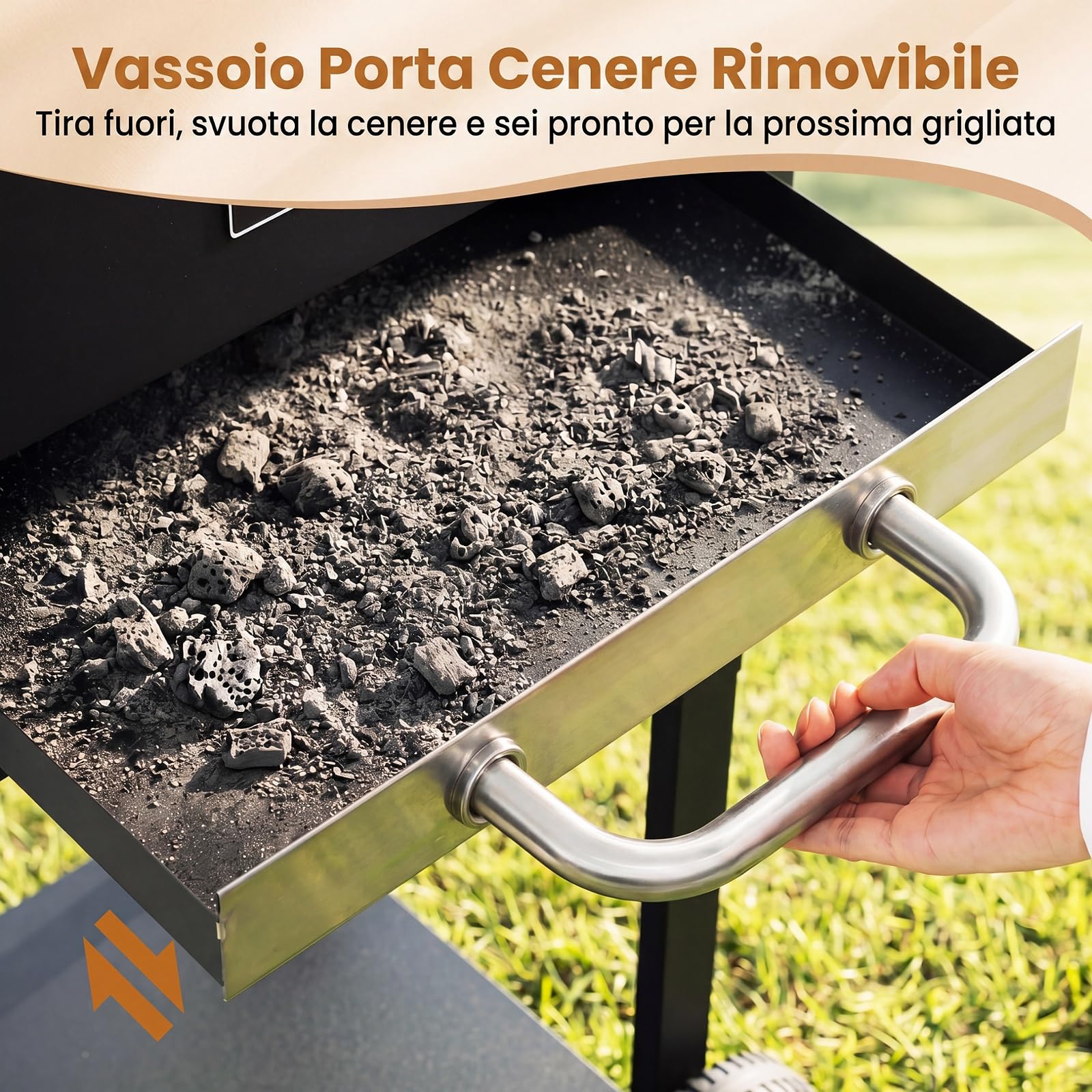 COSTWAY Barbecue a Carbonella con Tavolini Laterali, Forno BBQ con Griglia di Cottura, Termometro e 2 Ruote, Barbecue con Coperchio e Ripiano Aperto per Campeggio e Picnic, 110 x 43 x 105 cm
