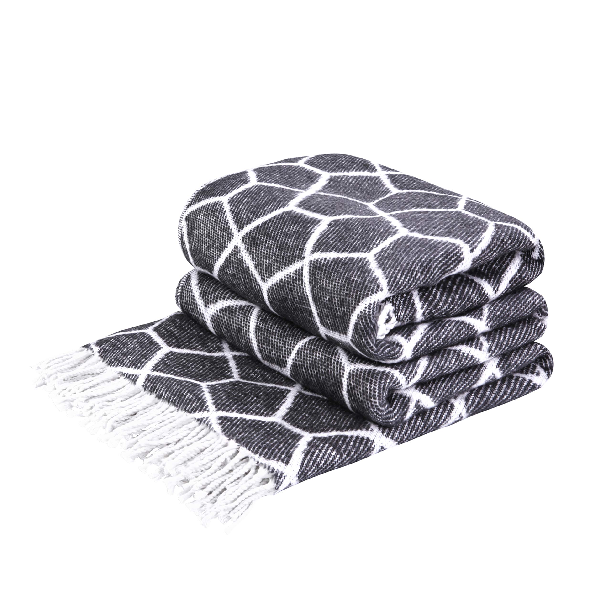 LYHome Cotton Blanket - Soft Throw for Sofas, Bed & Couch. Cosy Outdoor Blankets for Travel, Picnic & Camping. Settee Throws for Armchairs, Garden Furniture (55x79 in | 140x200 cm | Anthracite Web)