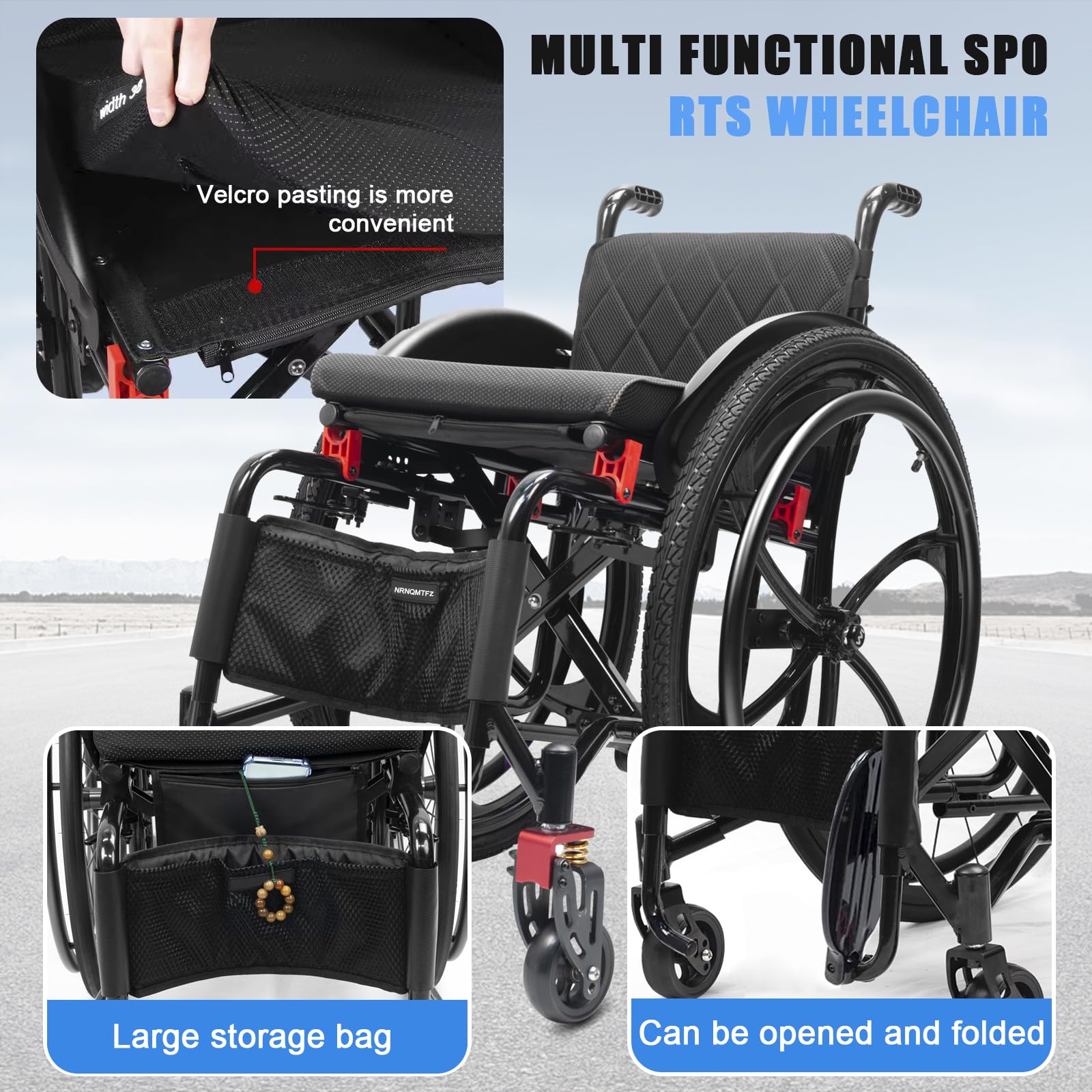 Sedia A Rotelle Pieghevole Leggera in Alluminio,Sedia a rotelle Sportiva Leggera per Tutti i Terreni,Manuale semovente,Sedia a rotelle da transito, carico 100 kg(Seat Width 42cm/16.5in,B)