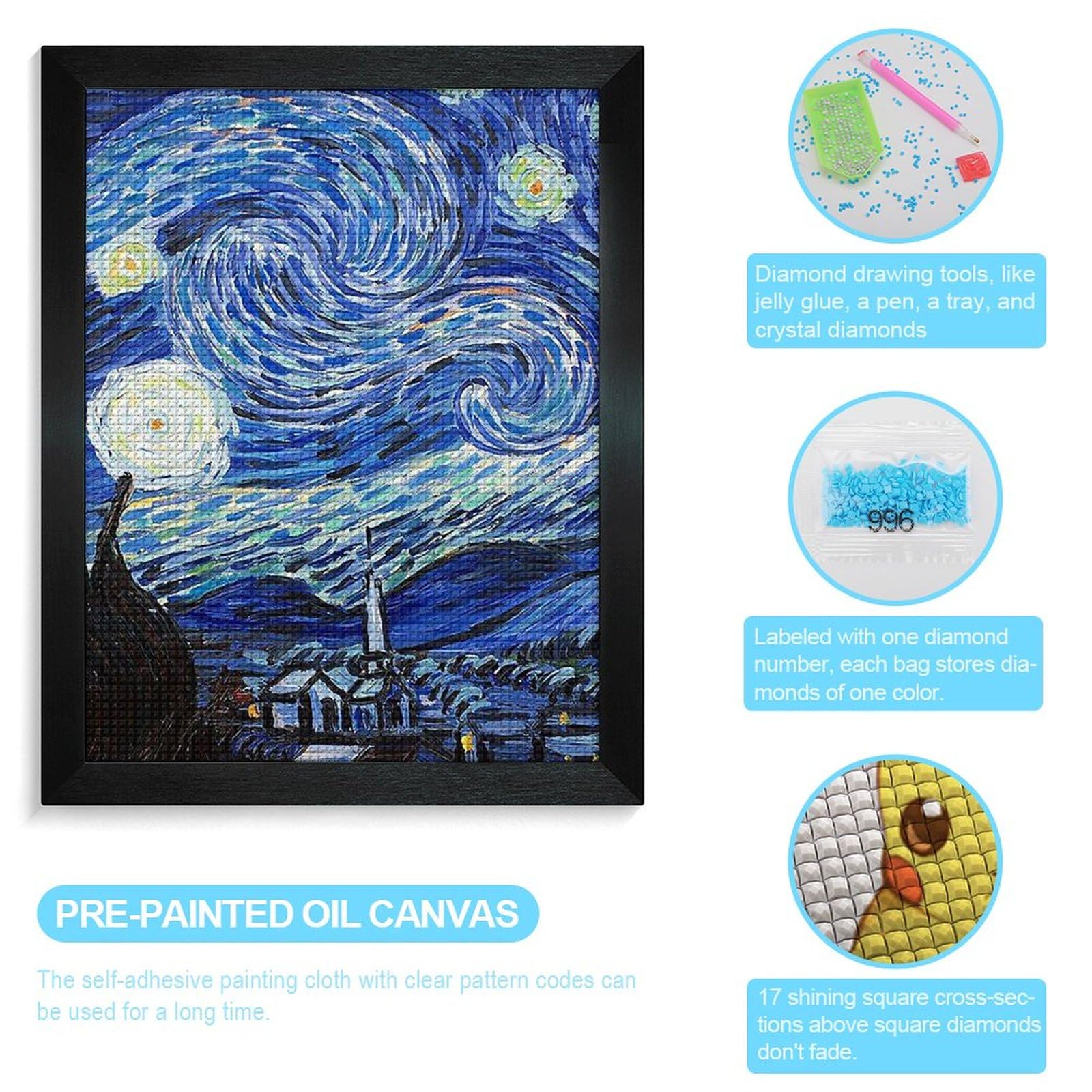 Amazon.co.jp: ダイヤモンドアート ゴッホ 星月夜 キット ダイヤモンド