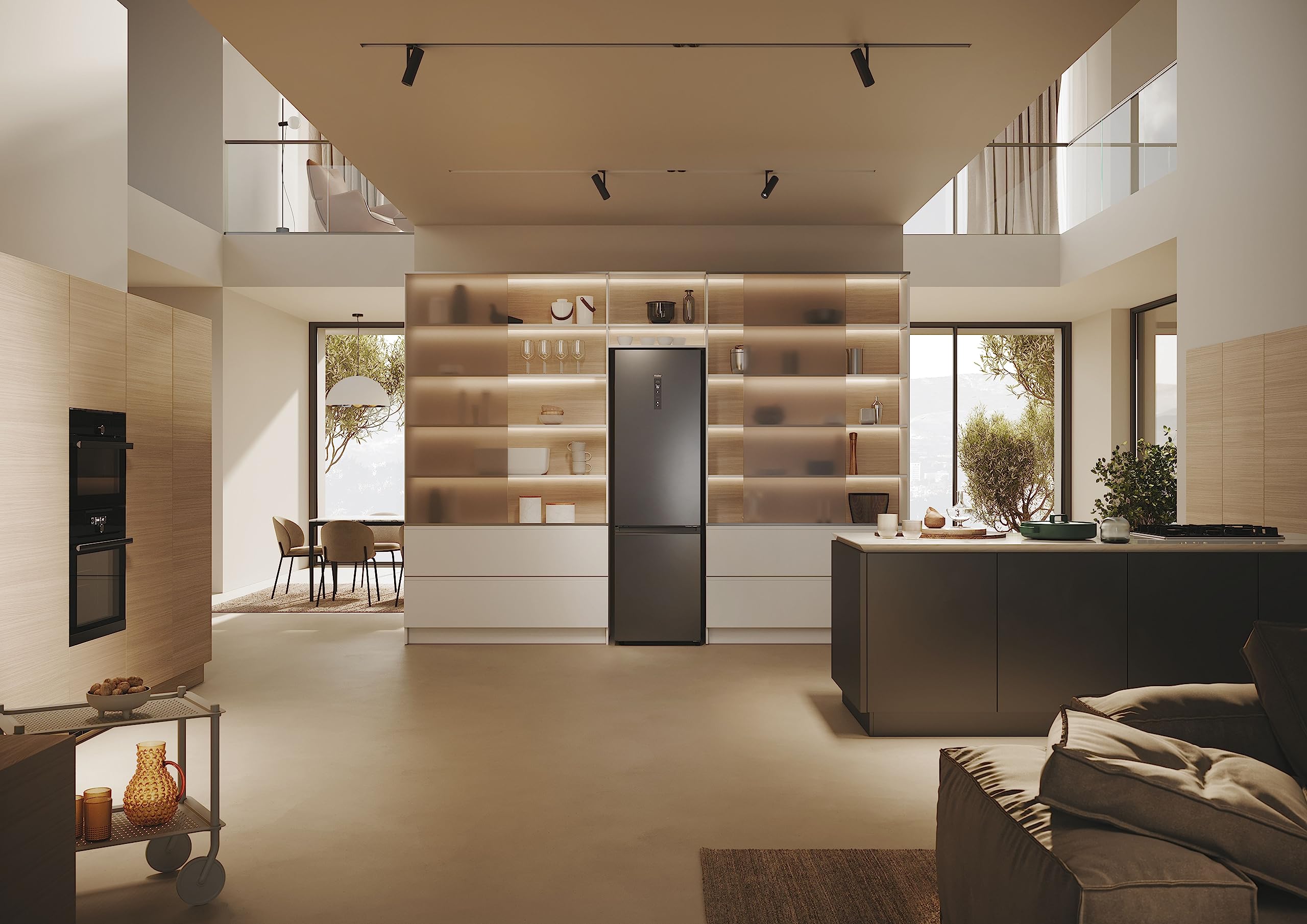 Haier 2D 60 Series 5 Pro HDPW5620ANPD Frigorífico Combi, 409L, WIFI, Motor Inverter, My Zone, Cajón Humidity Zone, Total No Frost, Ancho 59,5cm, Botellero Plegable, Luz LED, Inox oscuro