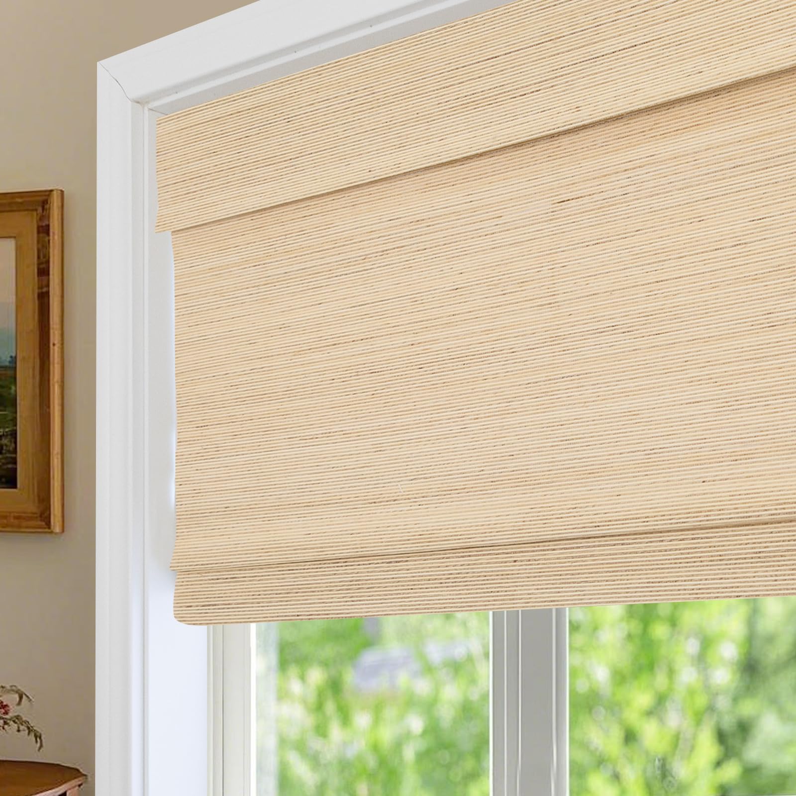 Sunbox Cordless Bamboo Roman Shades, Custom Roman Blinds for Indoor Windows?Easy to Install Window Blinds for Home, Office, Light Filtering, Natural Bamboo