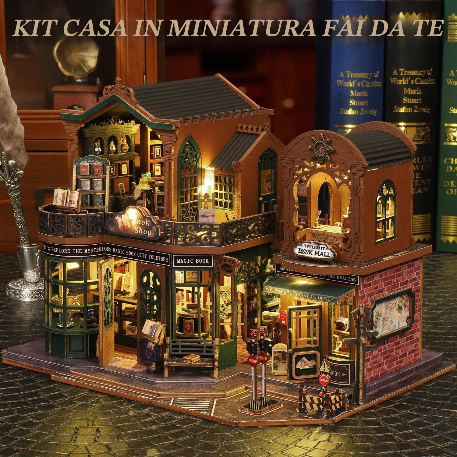 Kit di Costruzione per Casa delle Bambole in Miniatura Mostop, Kit di Costruzione per Casa delle Bambole in Legno, Kit per Casa in Miniatura con Luce LED e Movimenti, Idea Creativa per Stanza per