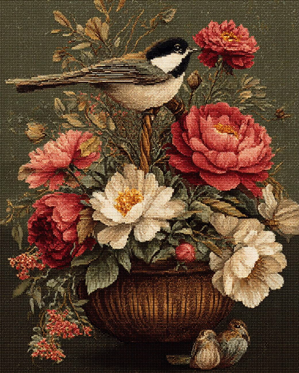 RKFLGEW DIY Seed Bead Embroidery Kits Fantasy Flowers and Birds 50x70cm