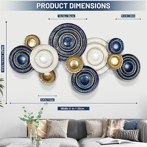 Miniatura 3 de KEQAM Arte de pared de metal para sala de estar, decoración de pared de metal grande, escultura de pared de lujo moderna 3D, adecuada para sala de