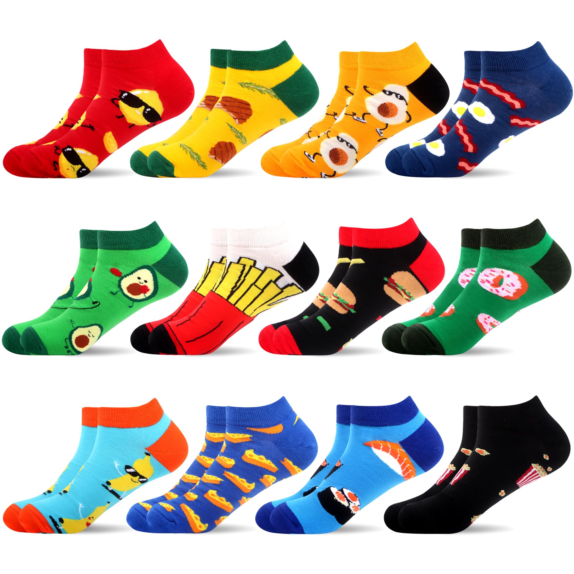 WeciBor Calcetines Tobilleros Hombre Algodón Divertidos Coloridos Patrón 12 Pares