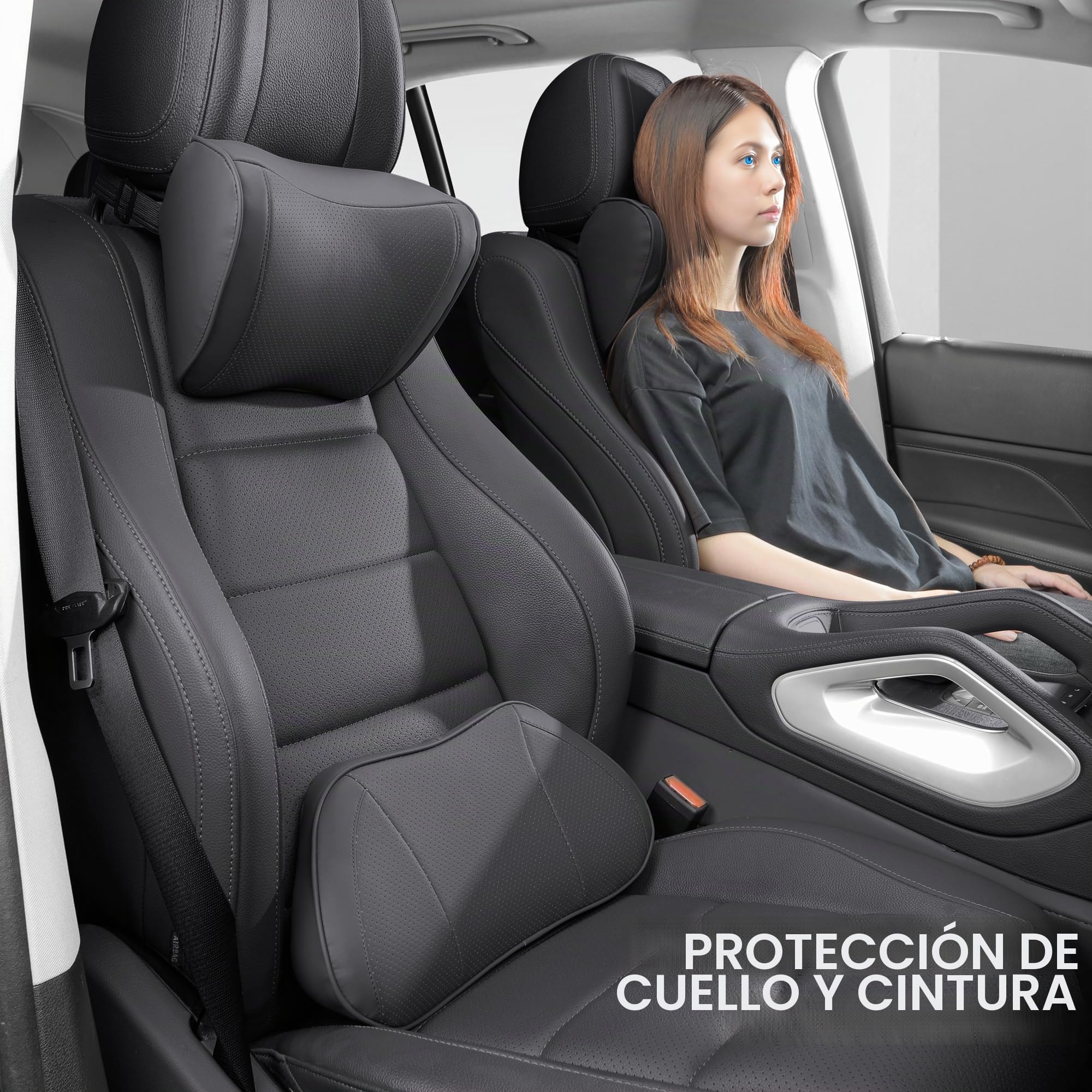 Cojín Lumbar Ergonómico para Coche, Almohada Soporte Lumbar para Silla de Oficina, Gaming y Casa, Respaldo de Espuma Viscoelástica para Asiento de Automóvil, Negro, 1 Unidad