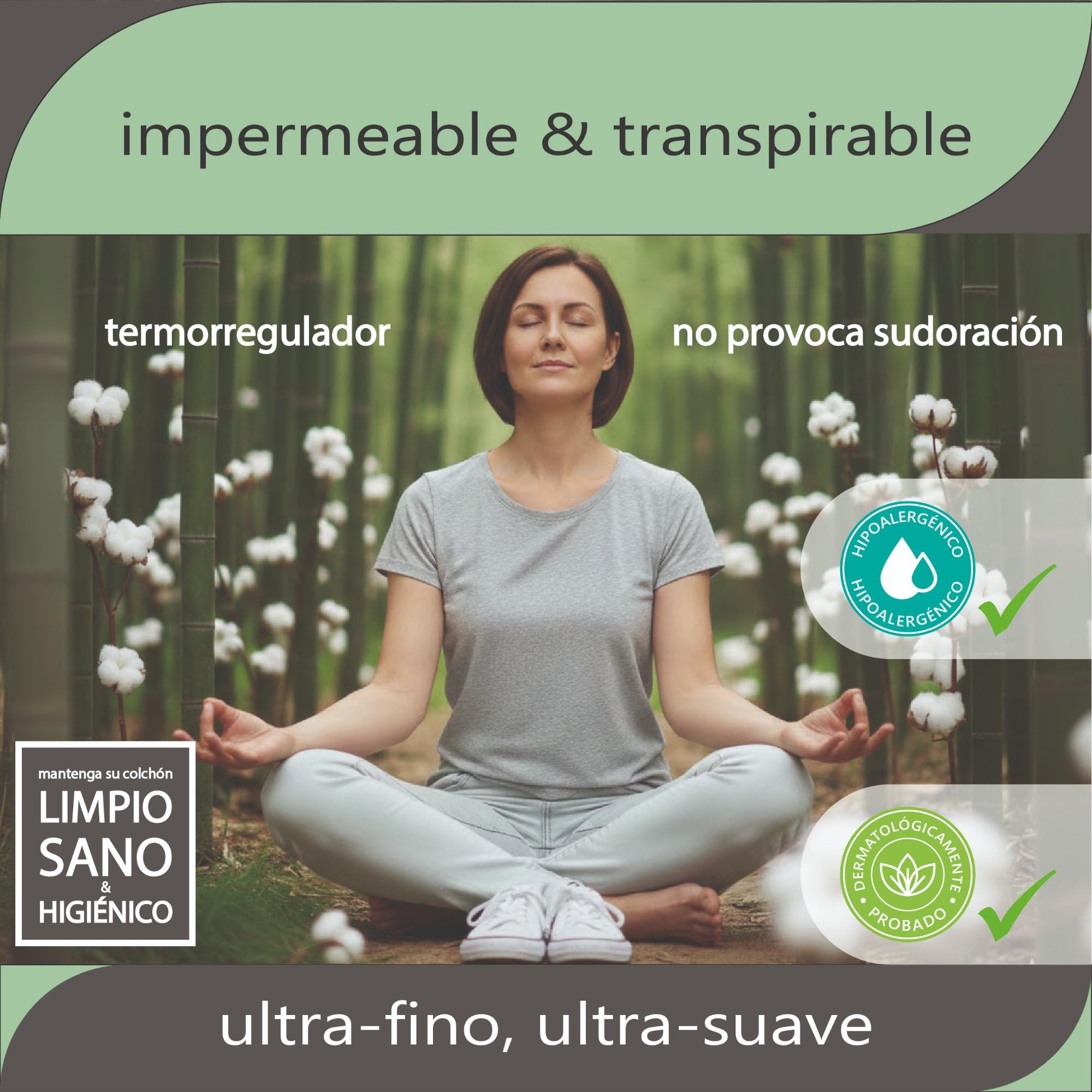 Twillie (Lote de 1) Protector Colchón Doble 2x70x190 Bambú – Impermeable, Cama ARTICULADA – Algodón Natural, Tratamiento Suizo Sanitized® Antiácaros – Hecho en UE