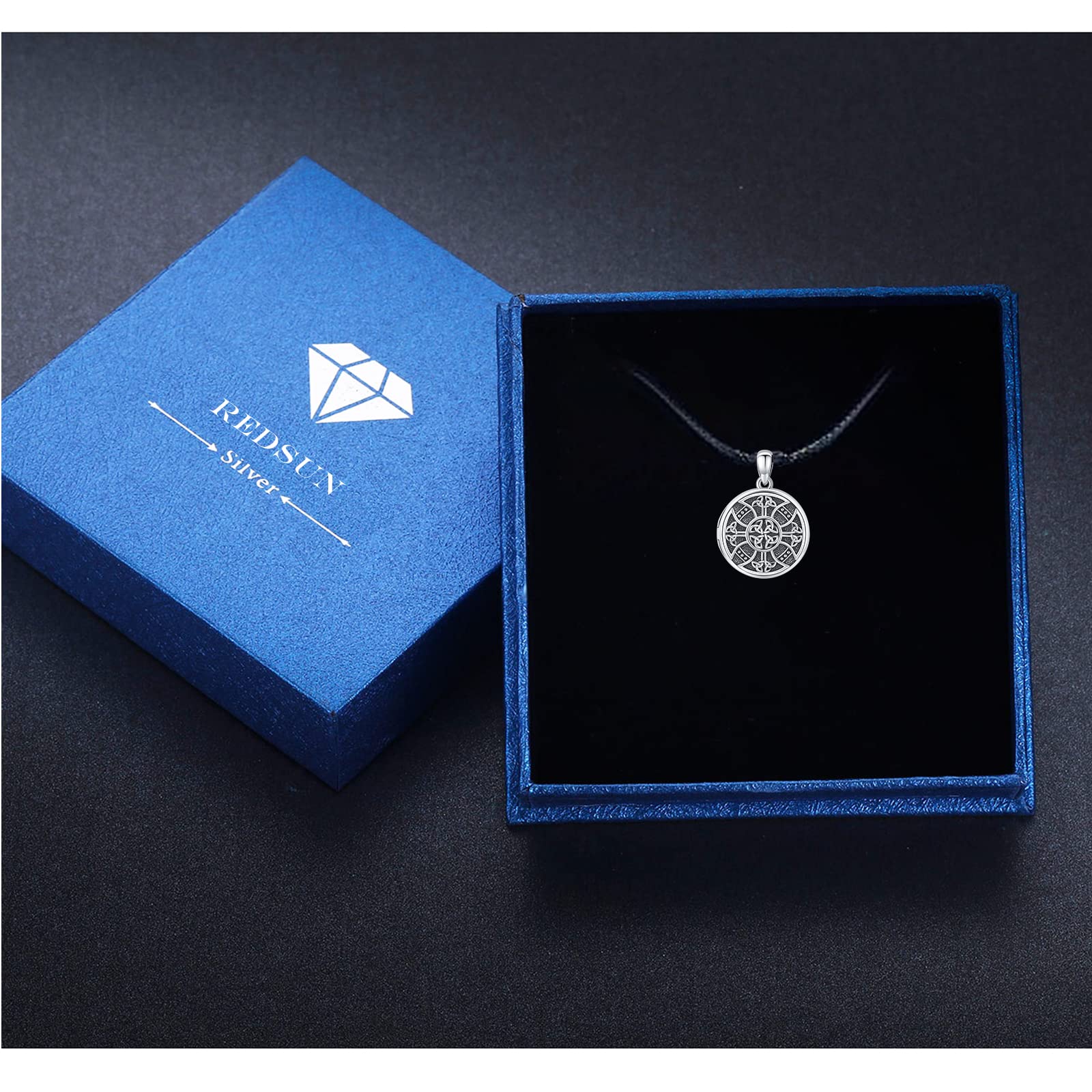 Collar con medallón de nudo celta de plata de ley 925, con cruz de plata de ley 925, medallón de fotos, collar celta que sostiene la imagen, colgante de joyería para mujeres, hombres, hijo, regalo