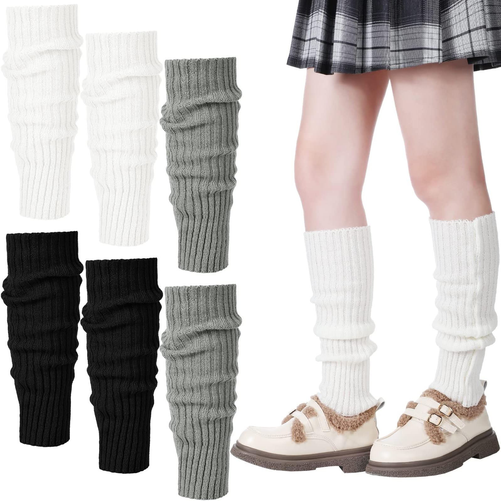 Eurzom 3 Pairs Kawaii Leg Warmers Knitted Leg Warmers Japanese Style Loose Socks Knee High Leg Warmers For Girls Women
