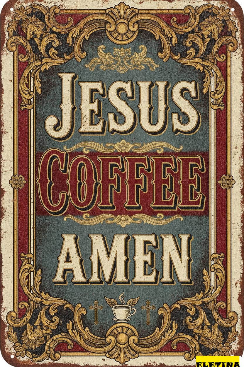 Personalized Sign for Man Cave Coffee Metal Kitchen Decor, Jesus Coffee Amen Decorative, Office Home Coffee Bar Farmhouse Wall Table Decor, 12"x8" White Grain Private Property