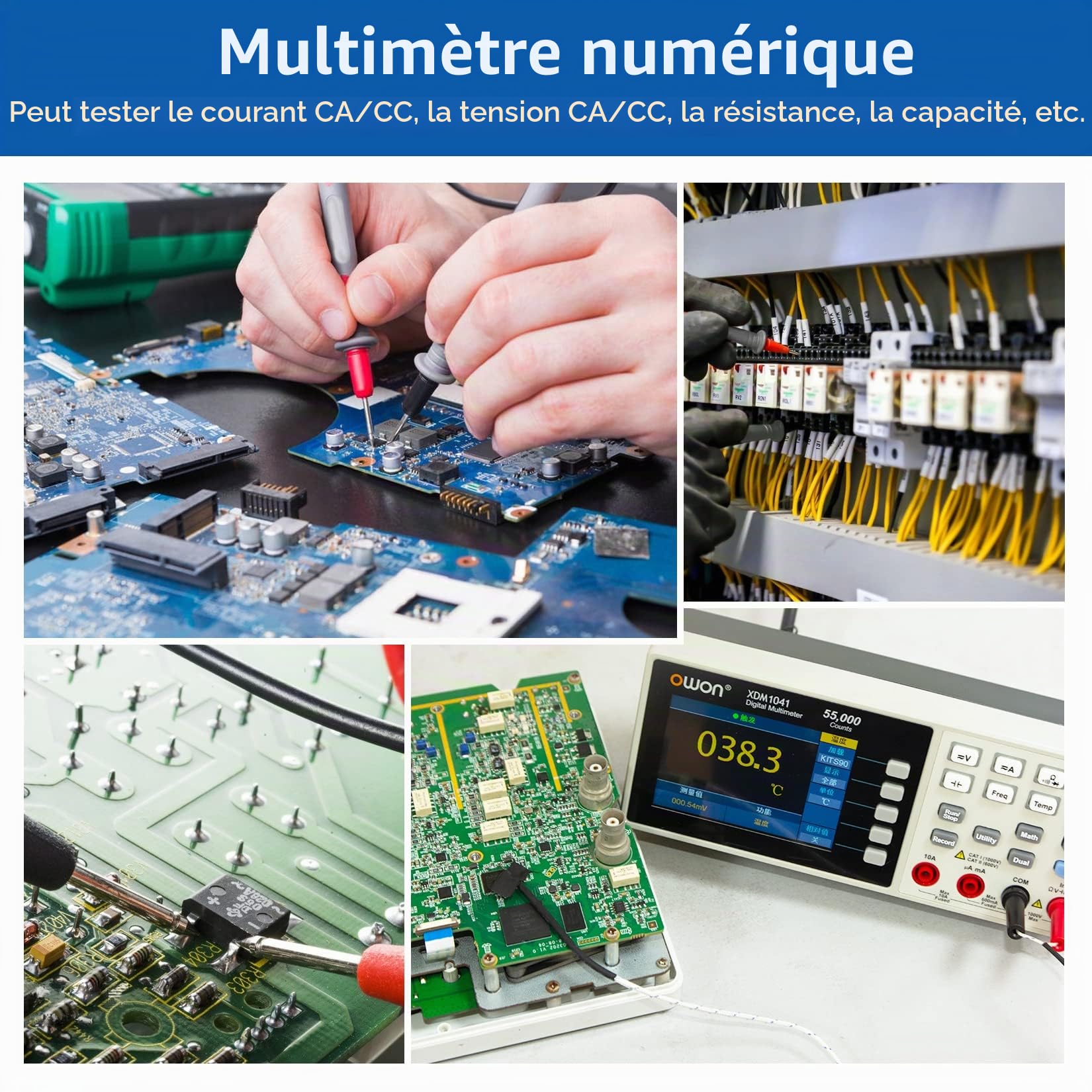 OWON XDM1041 Multimètre de banc portable avec 3,5 pouces 55 000 points True RMS multi-testeur numérique ultra-léger pour laboratoires, usines