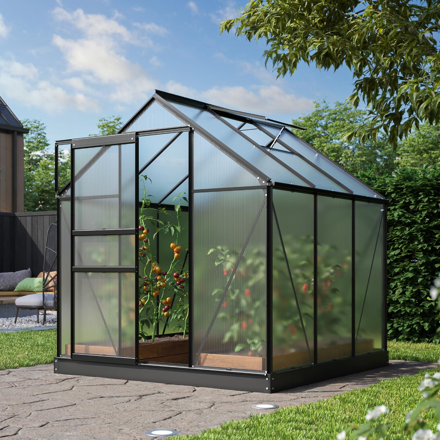 Vitavia Gewächshaus Comet 3800", schwarz, 3,8 m², 4 mm HKP | Wetterfestes & stabiles Treibhaus | Perfekt für Gemüse & Pflanzen | Robust & langlebig