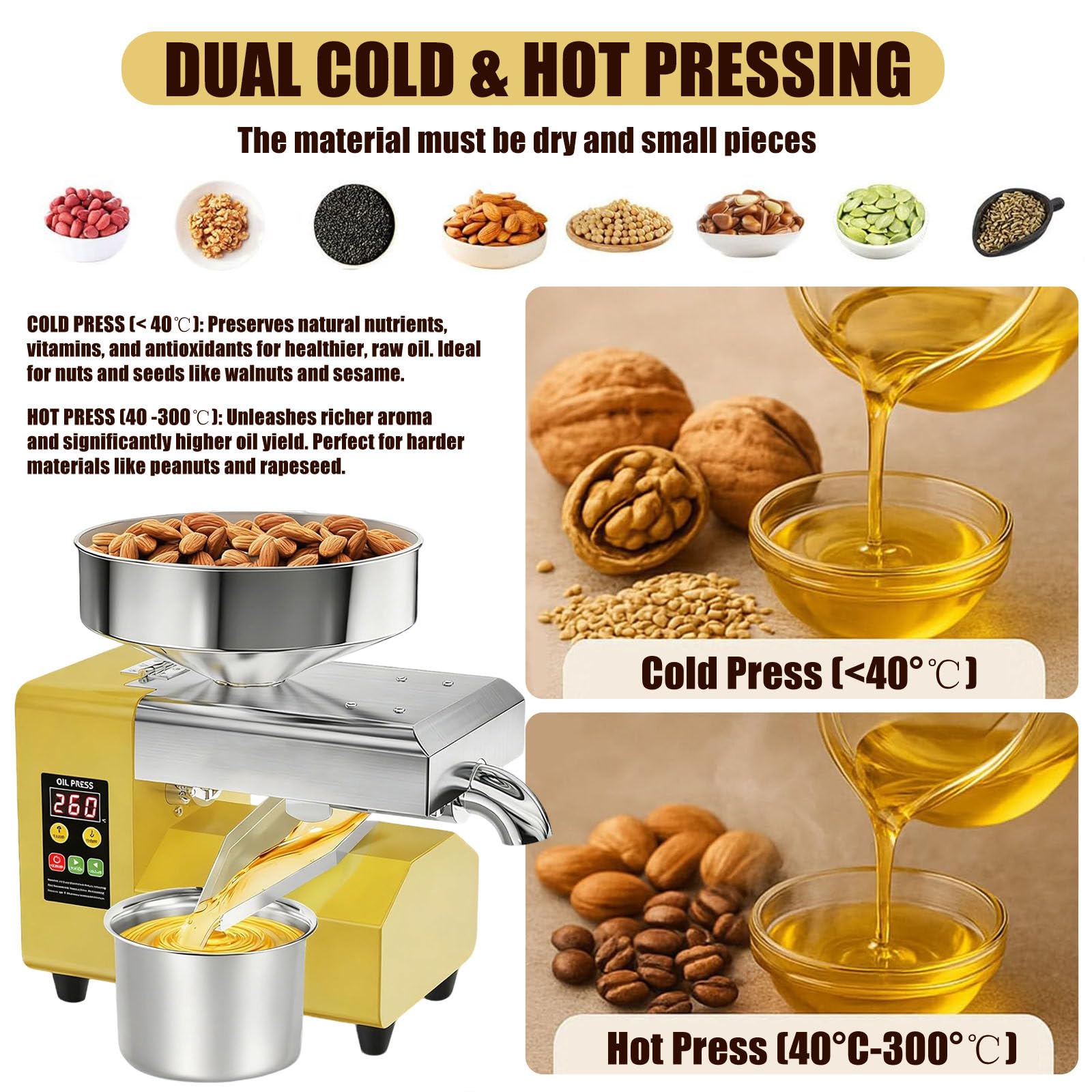 Frantoio Olive Commerciale, Macchina per La Spremitura Dell'olio Elettrica Automatica da 1500W, Estrattore D'olio in Acciaio Inossidabile per Spremitura a Freddo E a Caldo