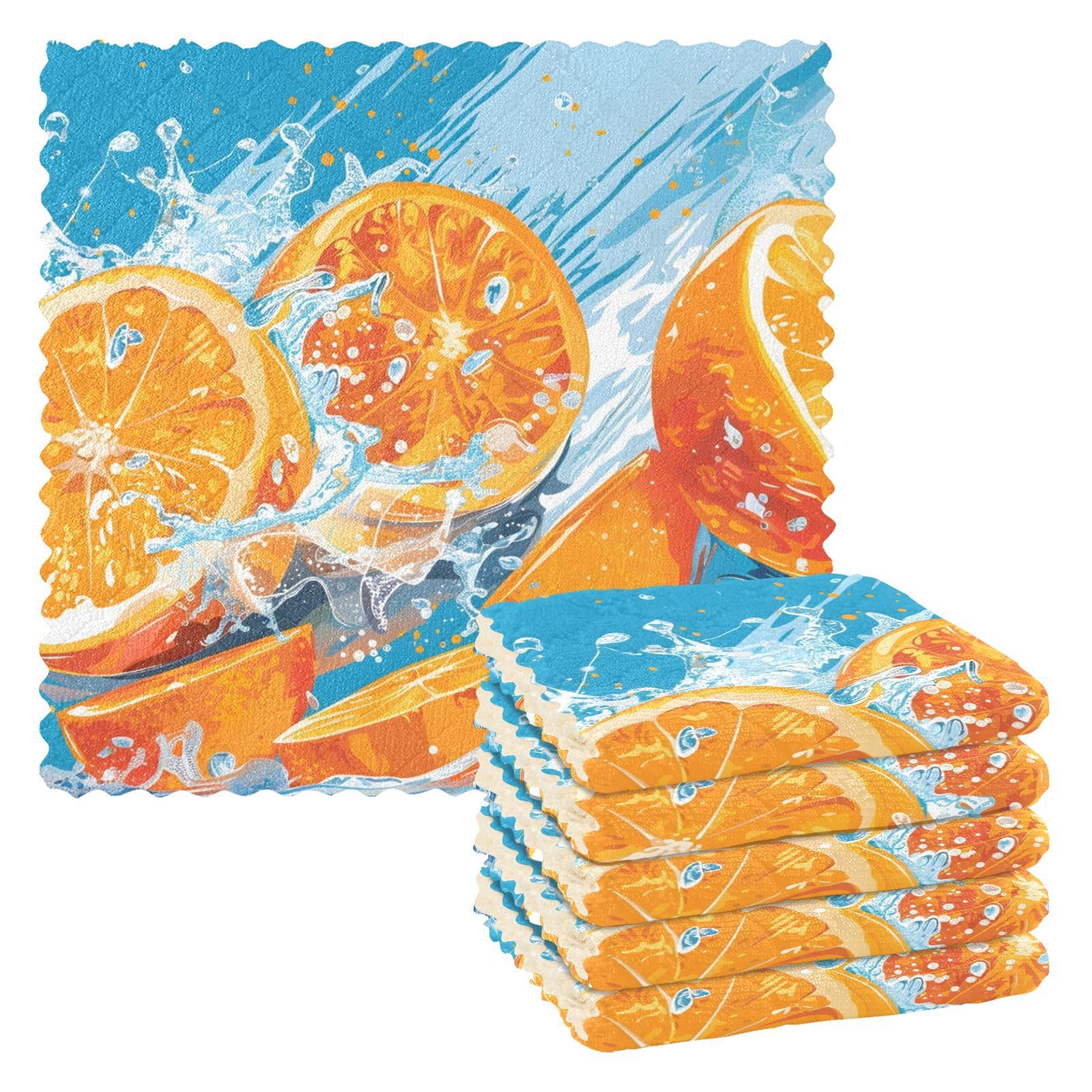 Mnsruu Microfibre Cleaning Cloths Oranges Summer Blue Reusable Dish Cloths for Washing Up 6 Pack Swedish Dishcloth Microfibre Cleaning Towels Washable Duster Rags Cloth Home